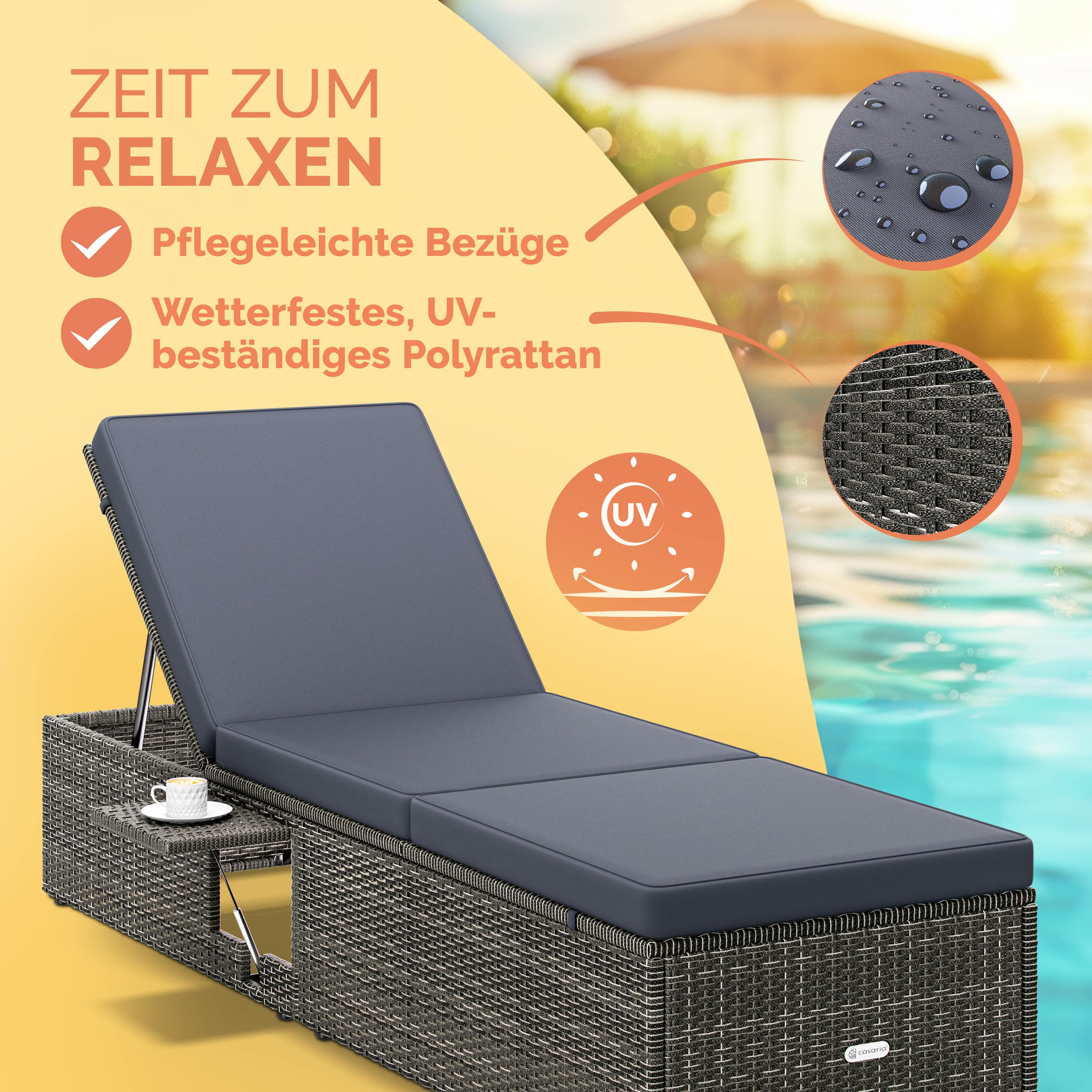 Polyrattan Gartenliege Grau/Anthrazit 200x58x33cm – Bild 2