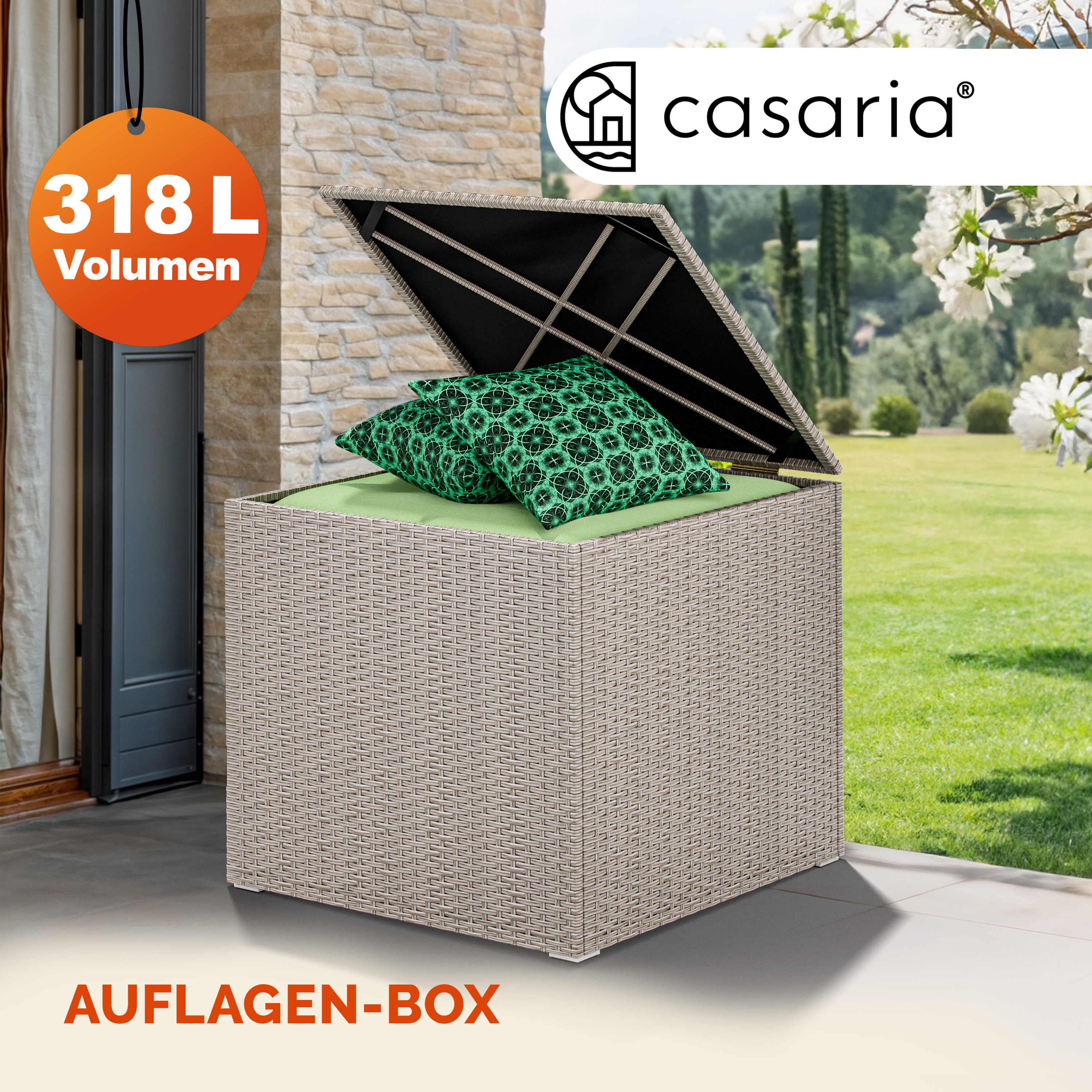 Gartenbox Polyrattan 318L Creme mit Innenverkleidung wetterfest – Bild 2