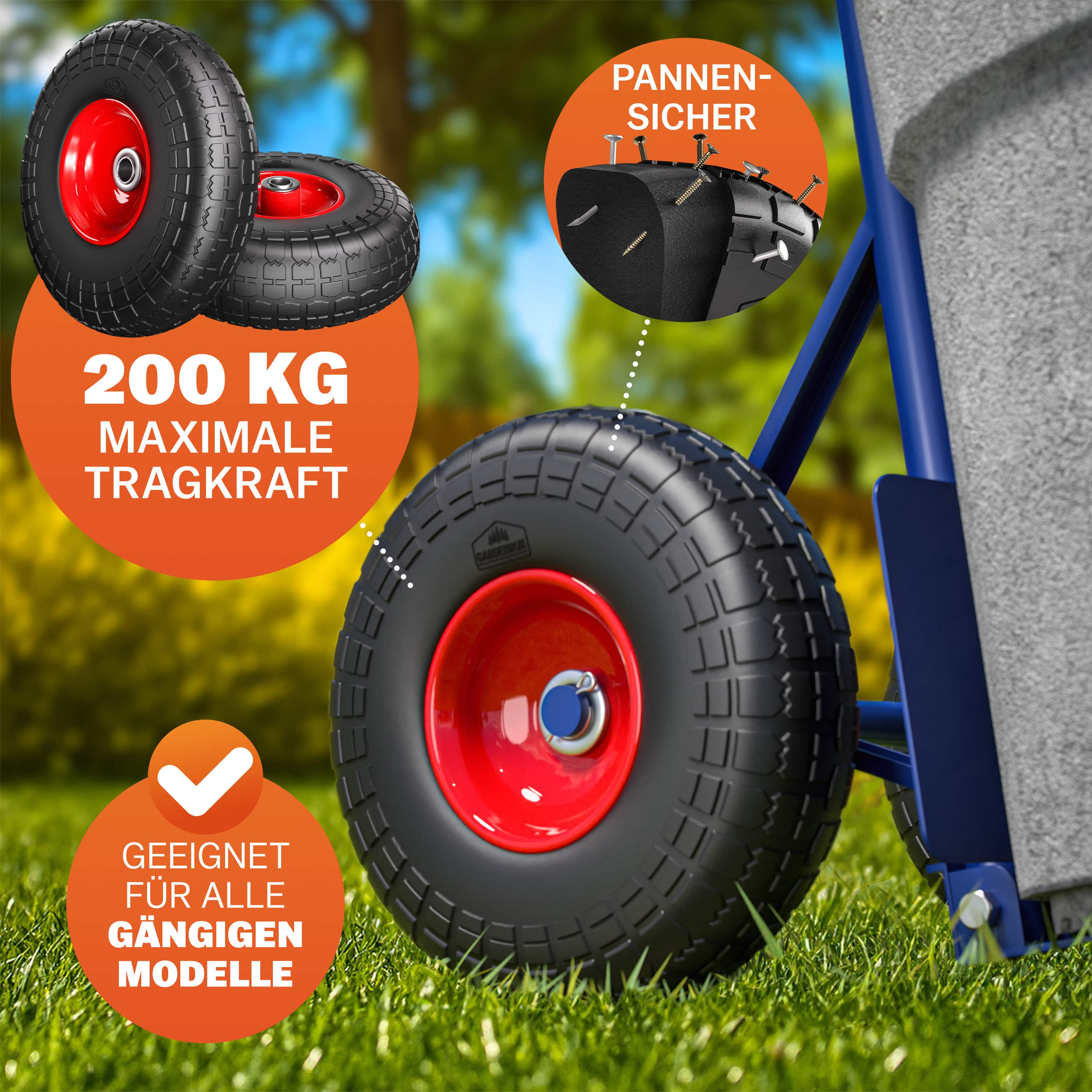 Sackkarrenrad 2er-Set Schwarz Vollgummi – Bild 2