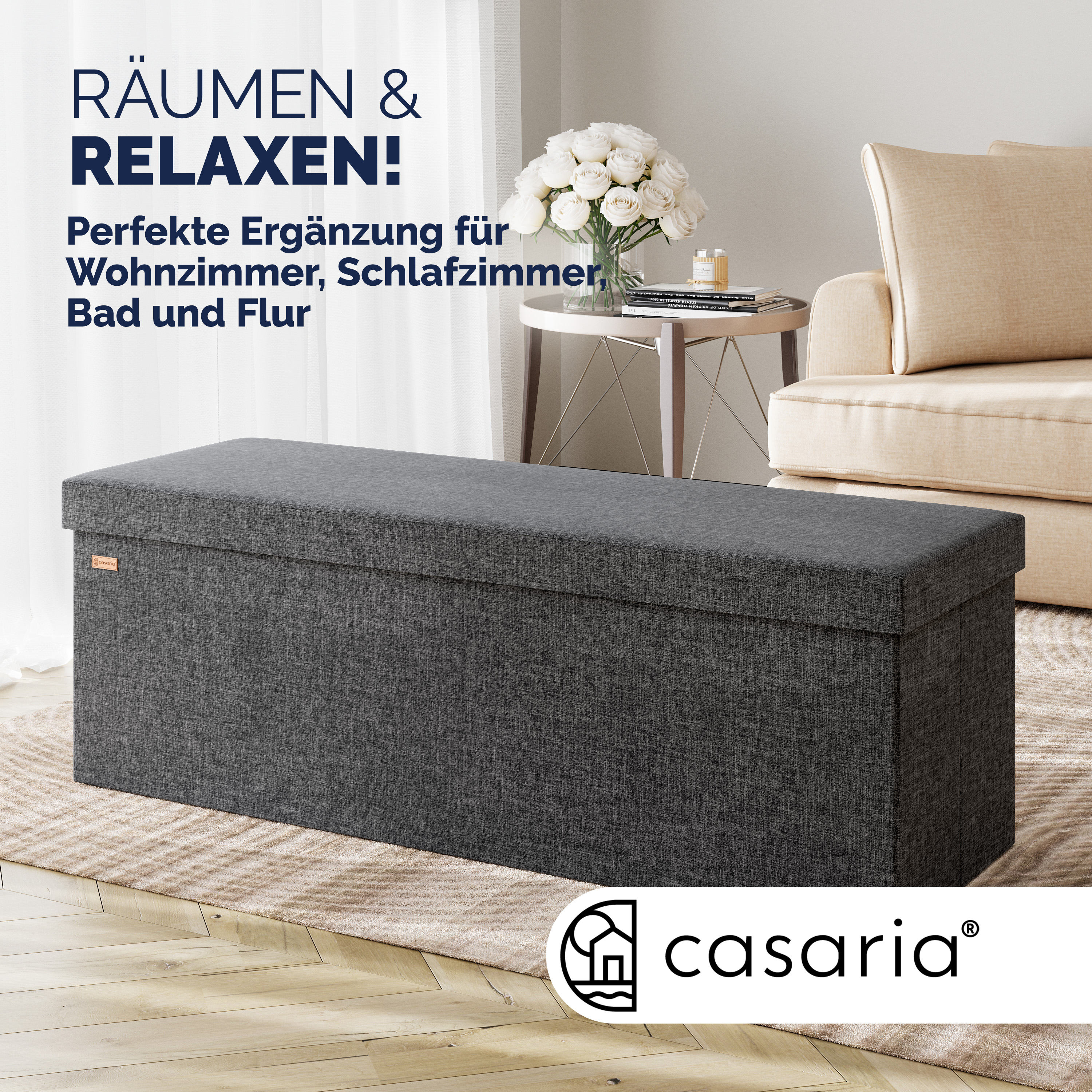 Sitzbank Dunkelgrau 115x38x38cm mit Stauraum faltbar – Bild 2