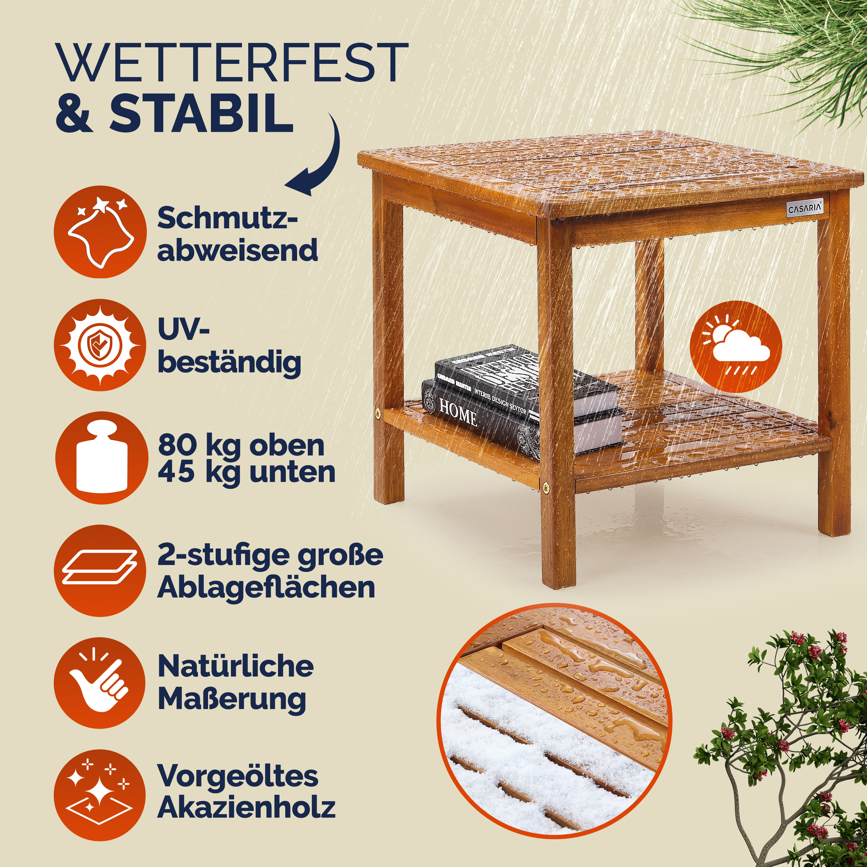 Beistelltisch Washington Akazienholz 45x45x45cm – Bild 2