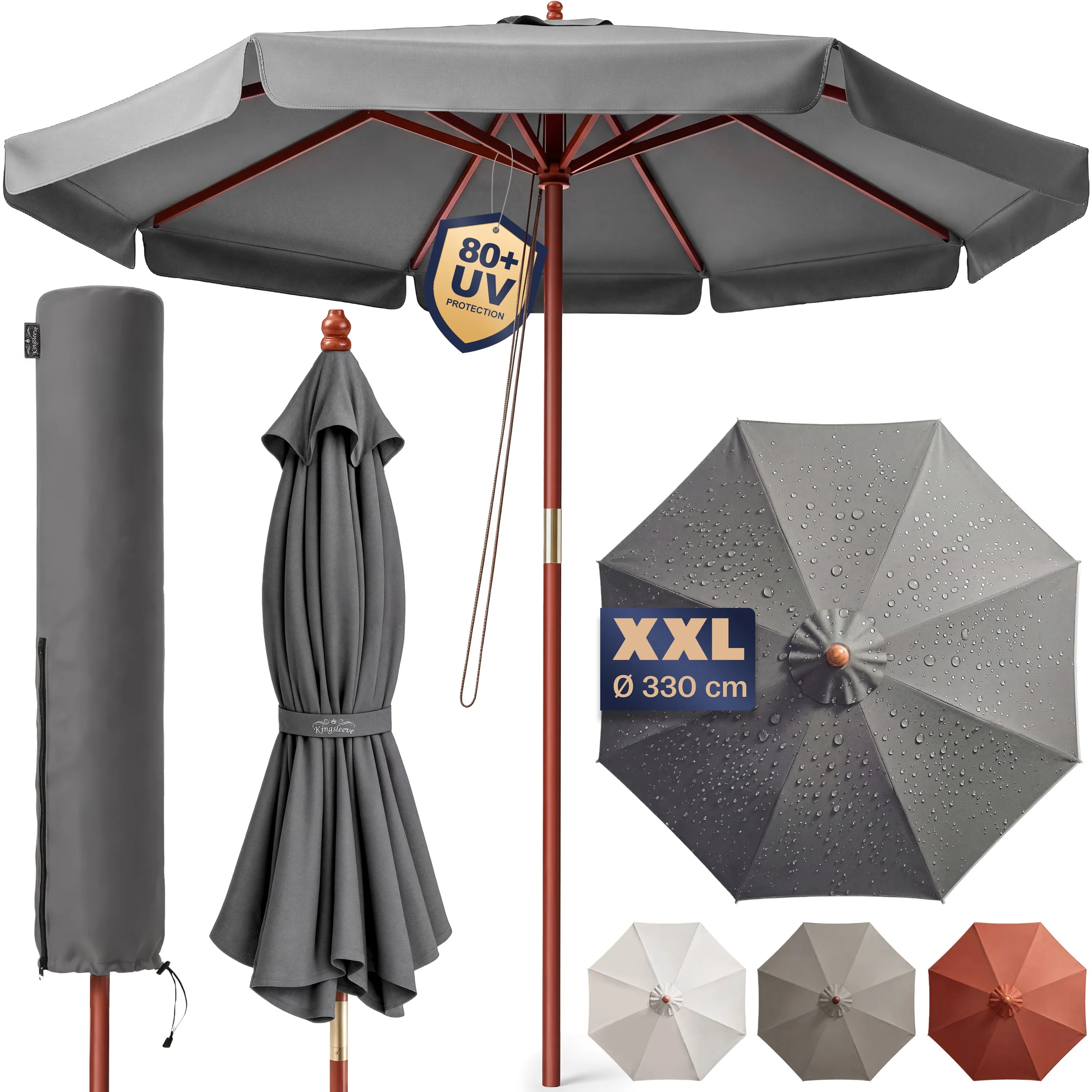 Sonnenschirm Anthrazit Holz Ø330cm UV-Schutz 80+ Sonnenschirm Anthrazit Holz Ø330cm UV-Schutz 80+