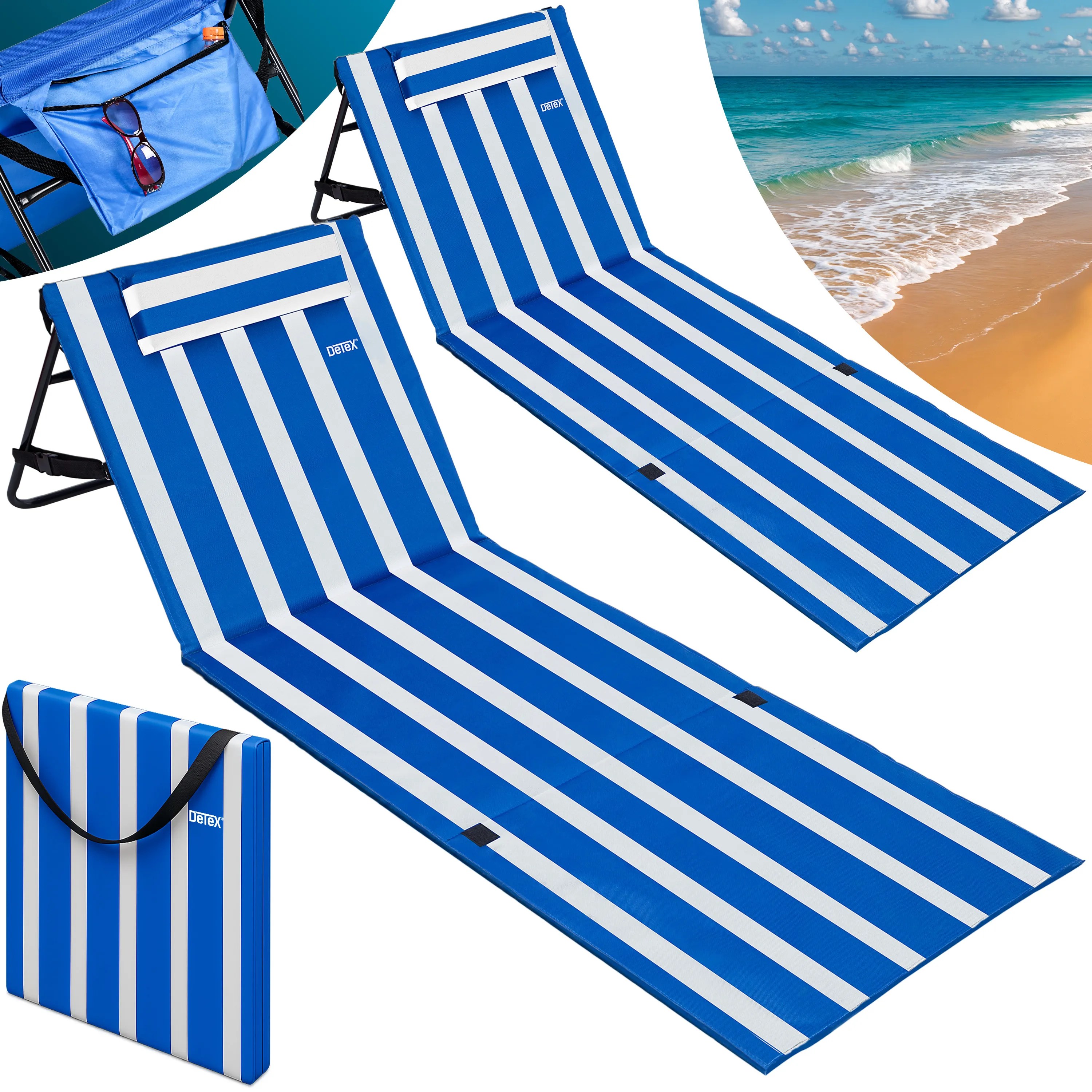 Strandmatte 2er-Set Blau/Weiß 158x56x46cm gepolstert Strandmatte 2er-Set Blau/Weiß 158x56x46cm gepolstert