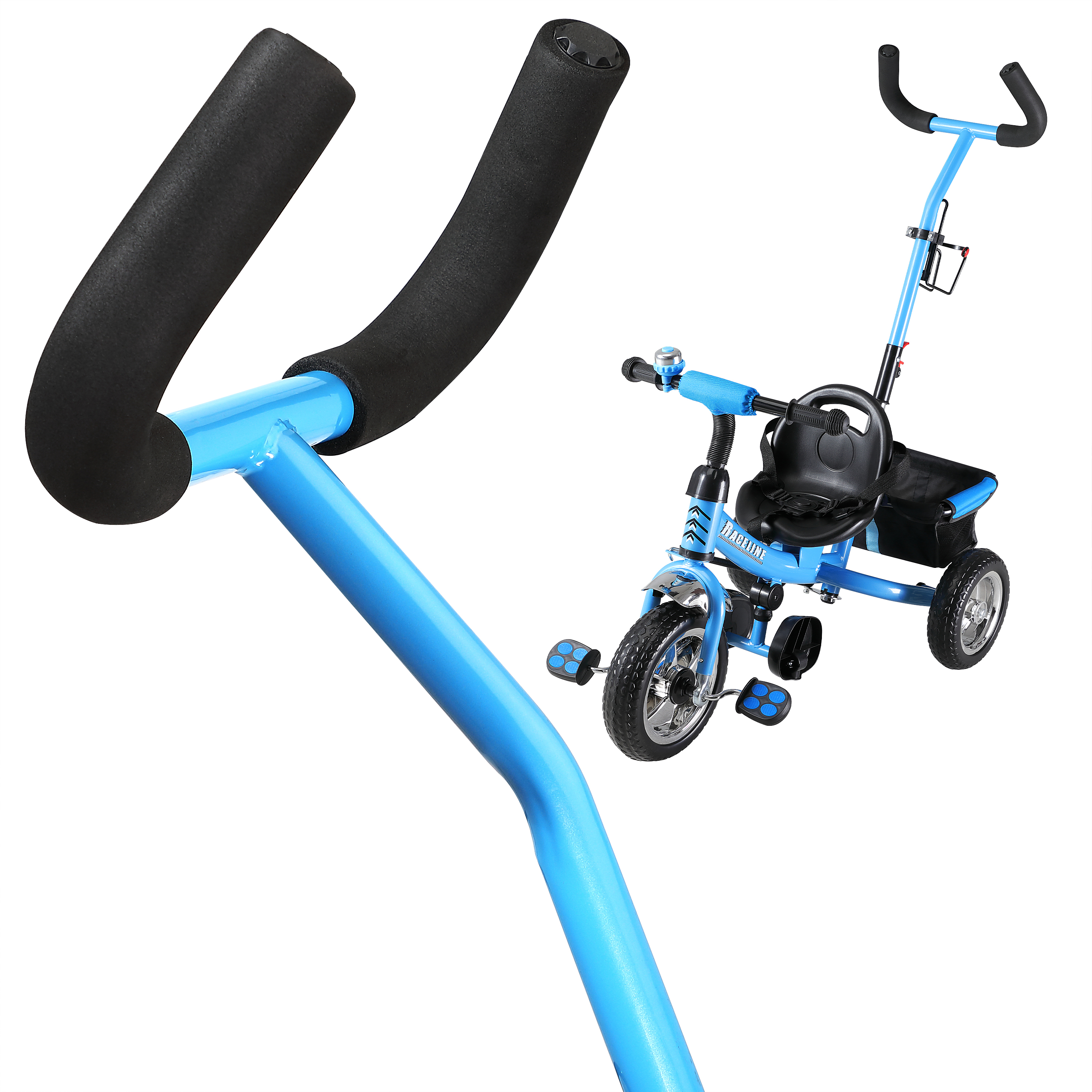Kinderdreirad Raceline Blau Metall Schiebestange – Bild 2