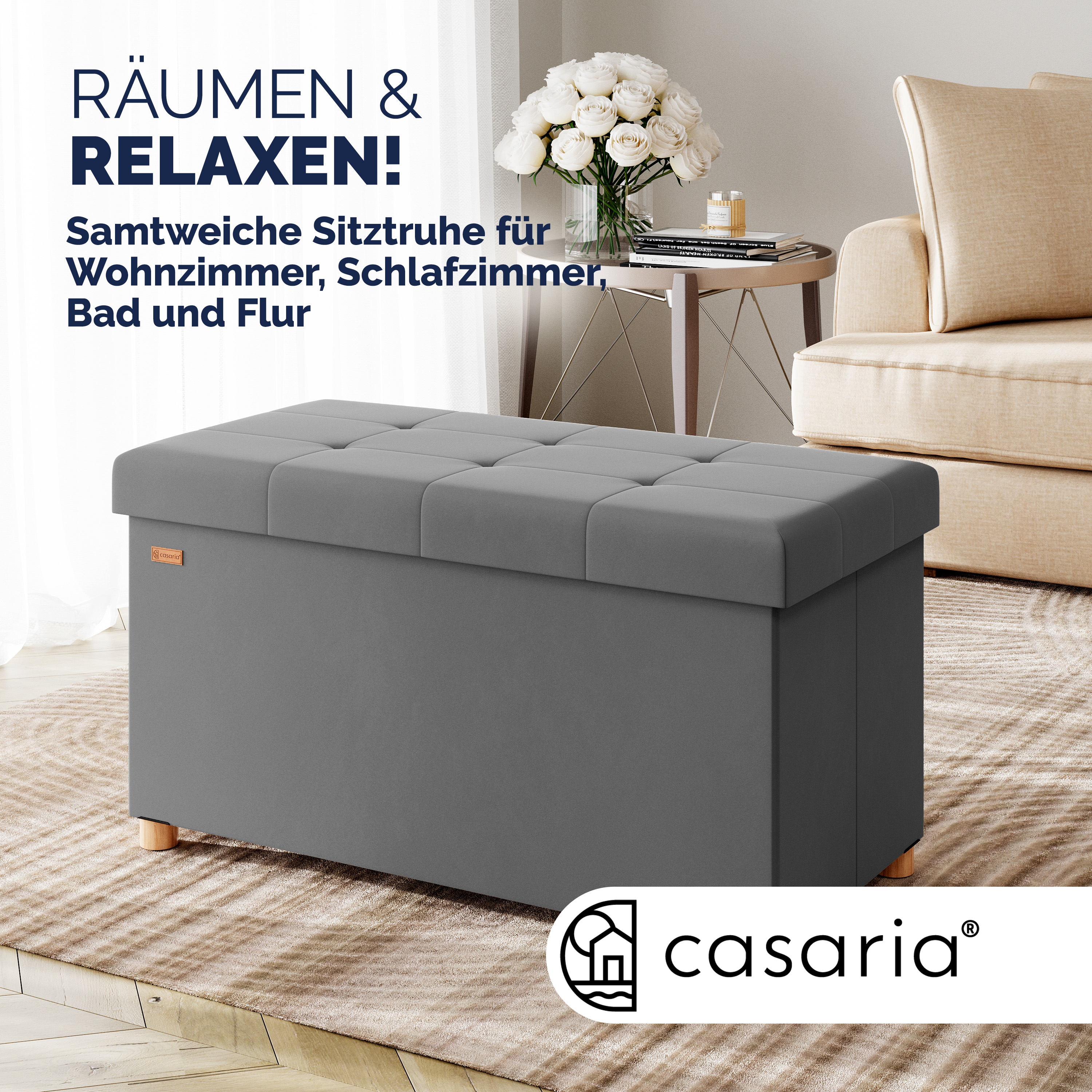 Sitzbank Anthrazit Samt 76x38x42cm mit Stauraum faltbar – Bild 2