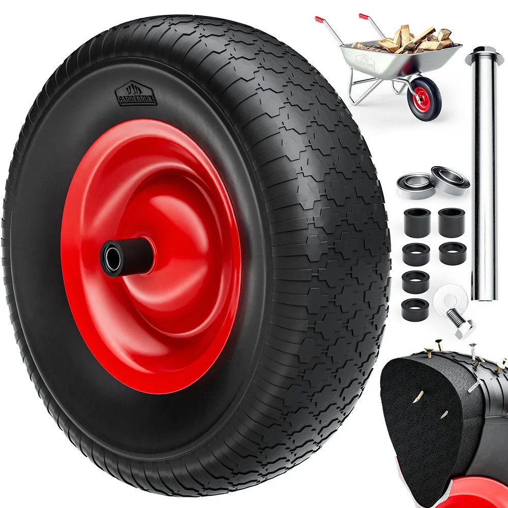 Schubkarrenrad Schwarz pannensicher PU-Schaum 200kg Kugellager inkl Achse Schubkarrenrad Schwarz pannensicher PU-Schaum 200kg Kugellager inkl Achse