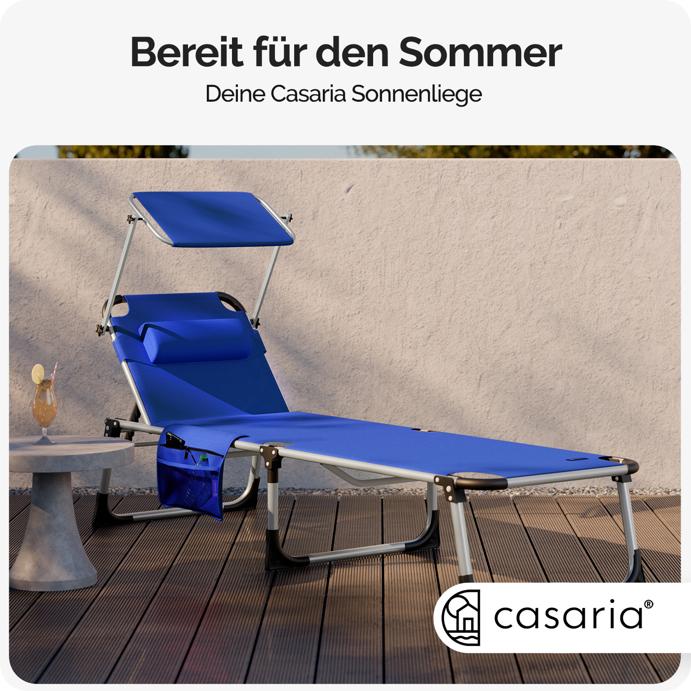 Gartenliege Malta Blau 210x61x35cm Alu Sonnendach – Bild 2