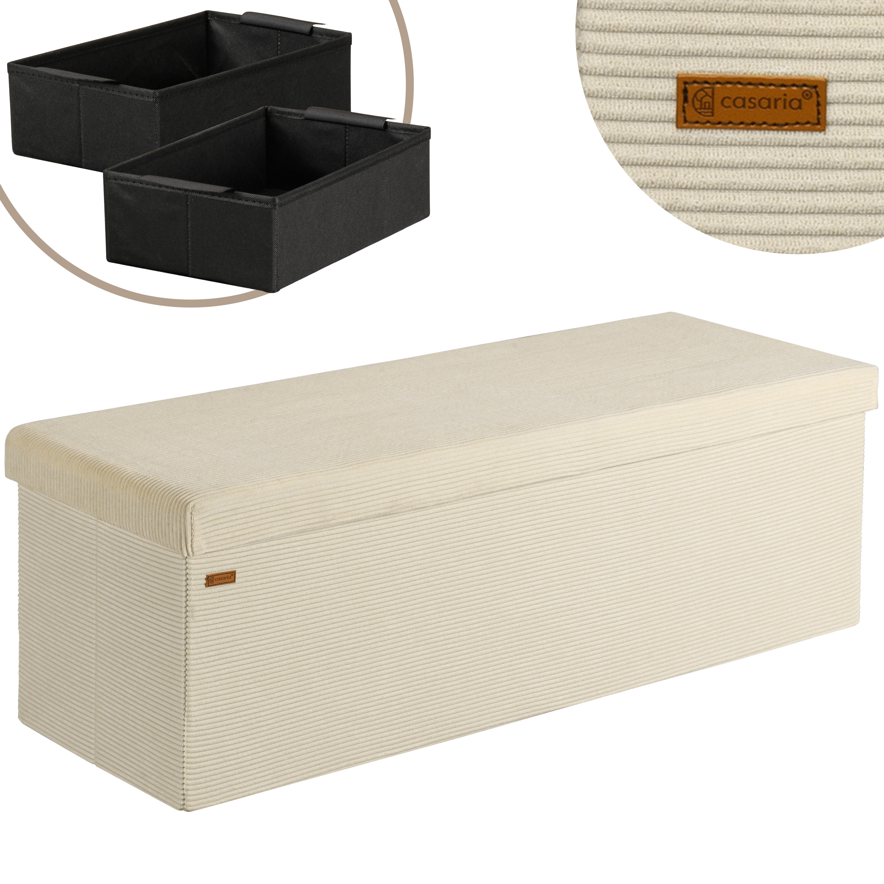 Sitzbank Beige Cord 114x38x38cm MDF faltbar – Bild 2