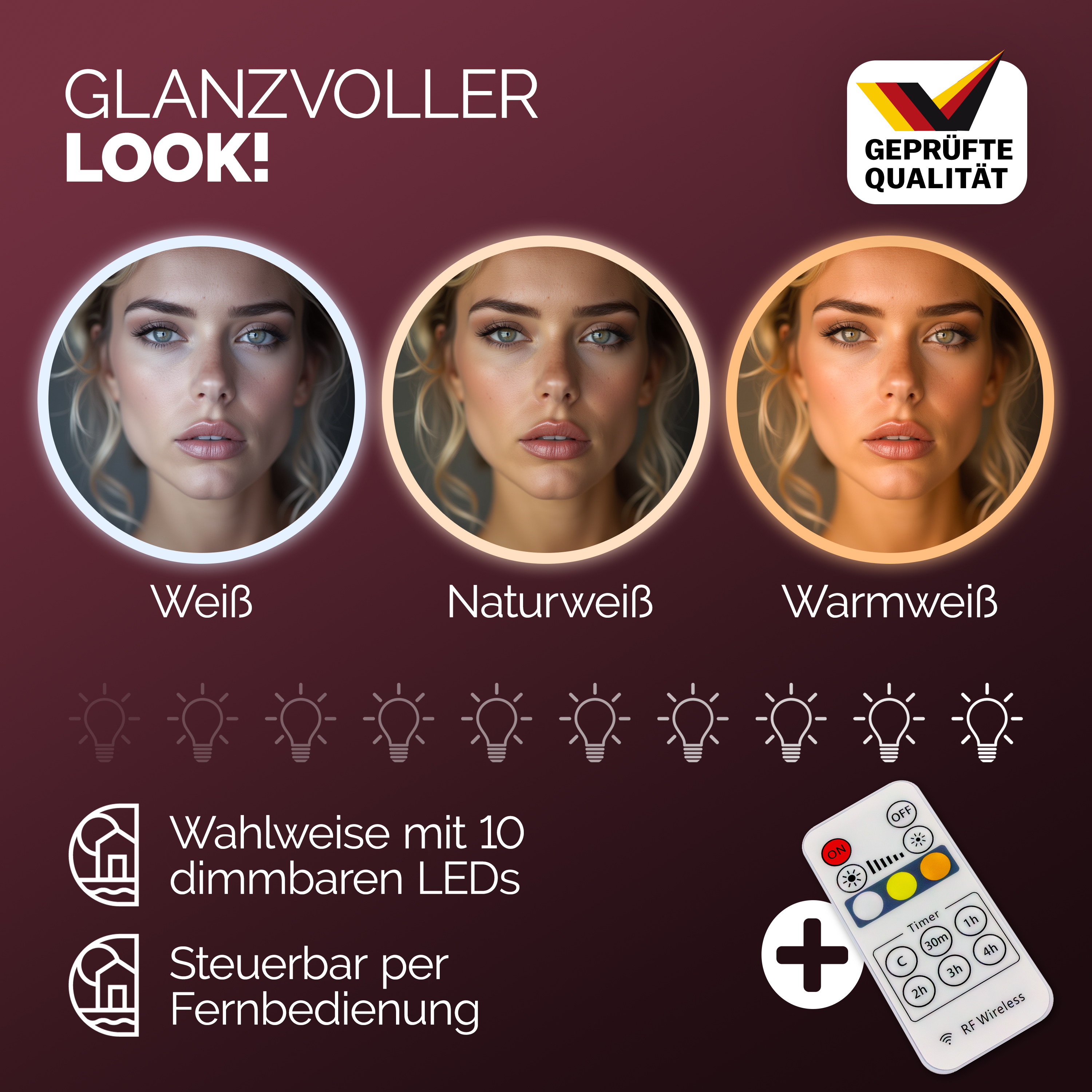 Schminktisch Jocelyn Weiß 140x90x40cm LED – Bild 2