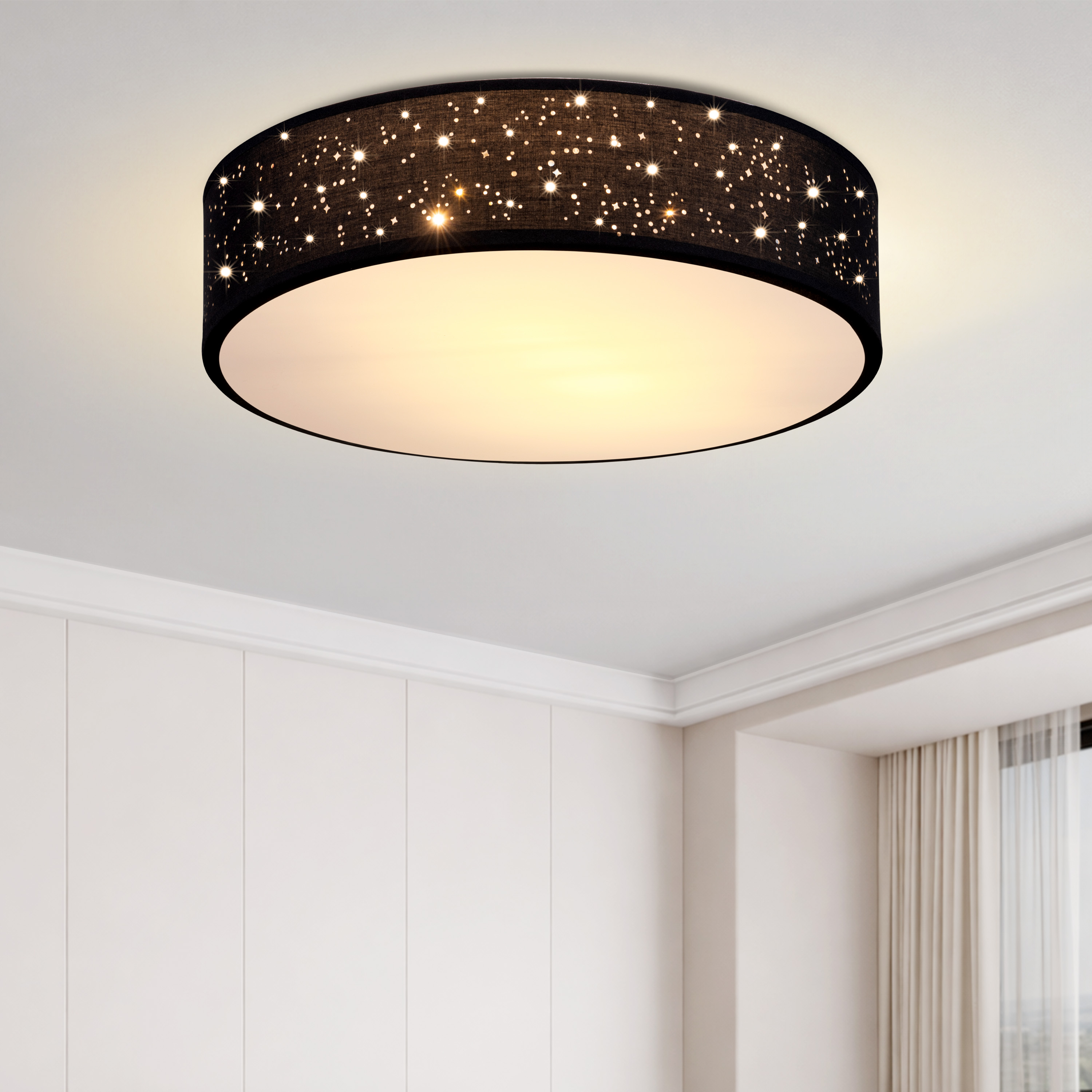 Deckenlampe Schwarz Stoff Ø38cm Sternenhimmel – Bild 2