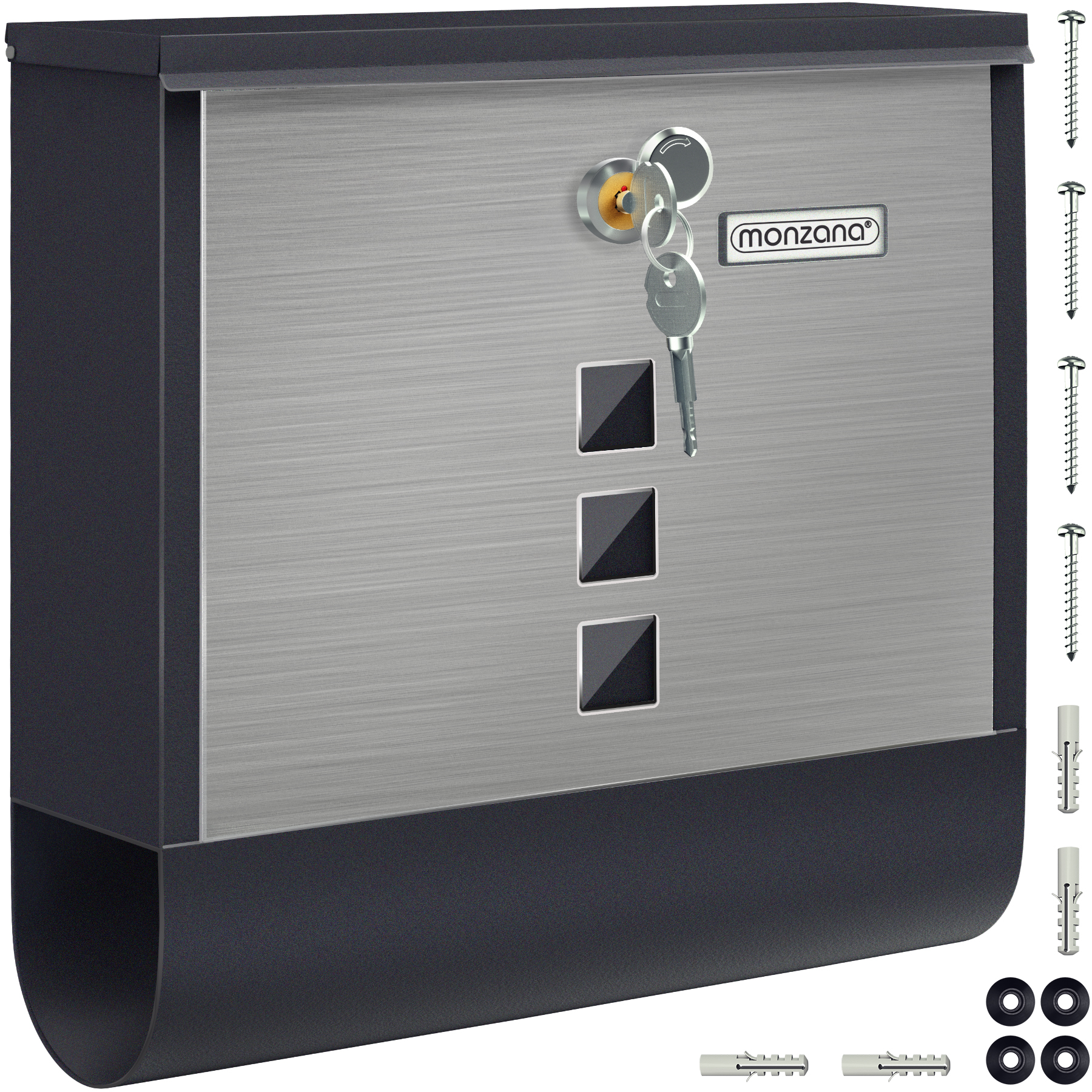 Briefkasten Schwarz/Silber Stahl 30,5x10x33,5cm – Bild 2