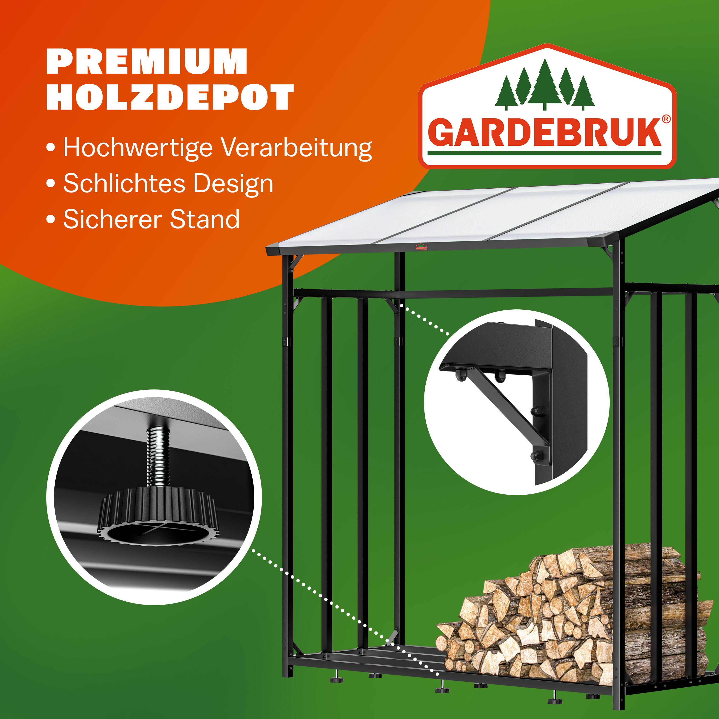 Kaminholzregal 198x163x70cm Schutzdach aufrollbare Plane – Bild 2