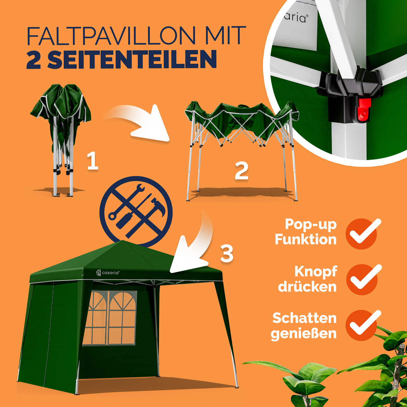 Faltpavillon Capri Grün 3x3m inkl 2 Seitenwänden UV-Schutz 50+ – Bild 2
