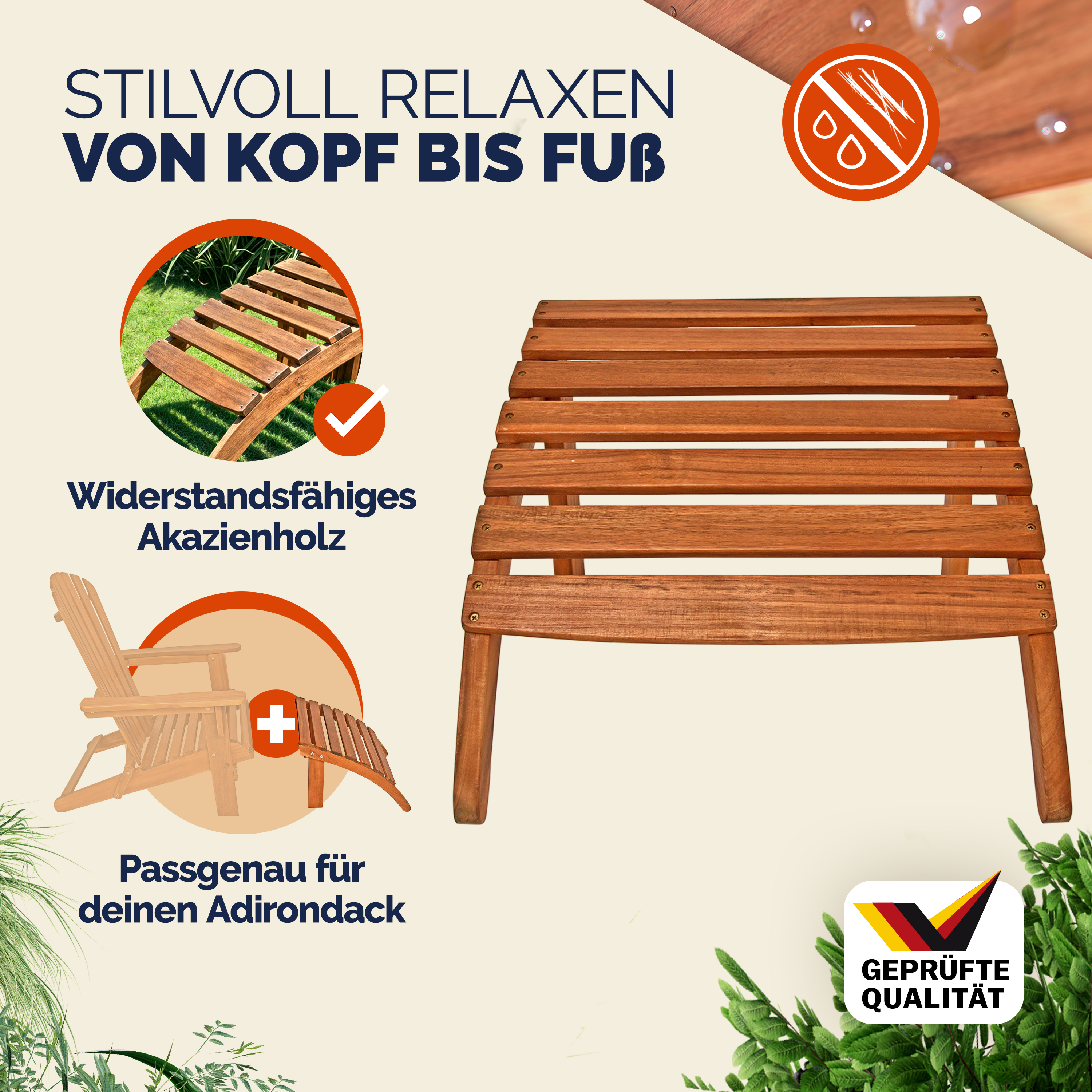 Fußstütze Akazienholz für Adirondack Gartenstuhl – Bild 2