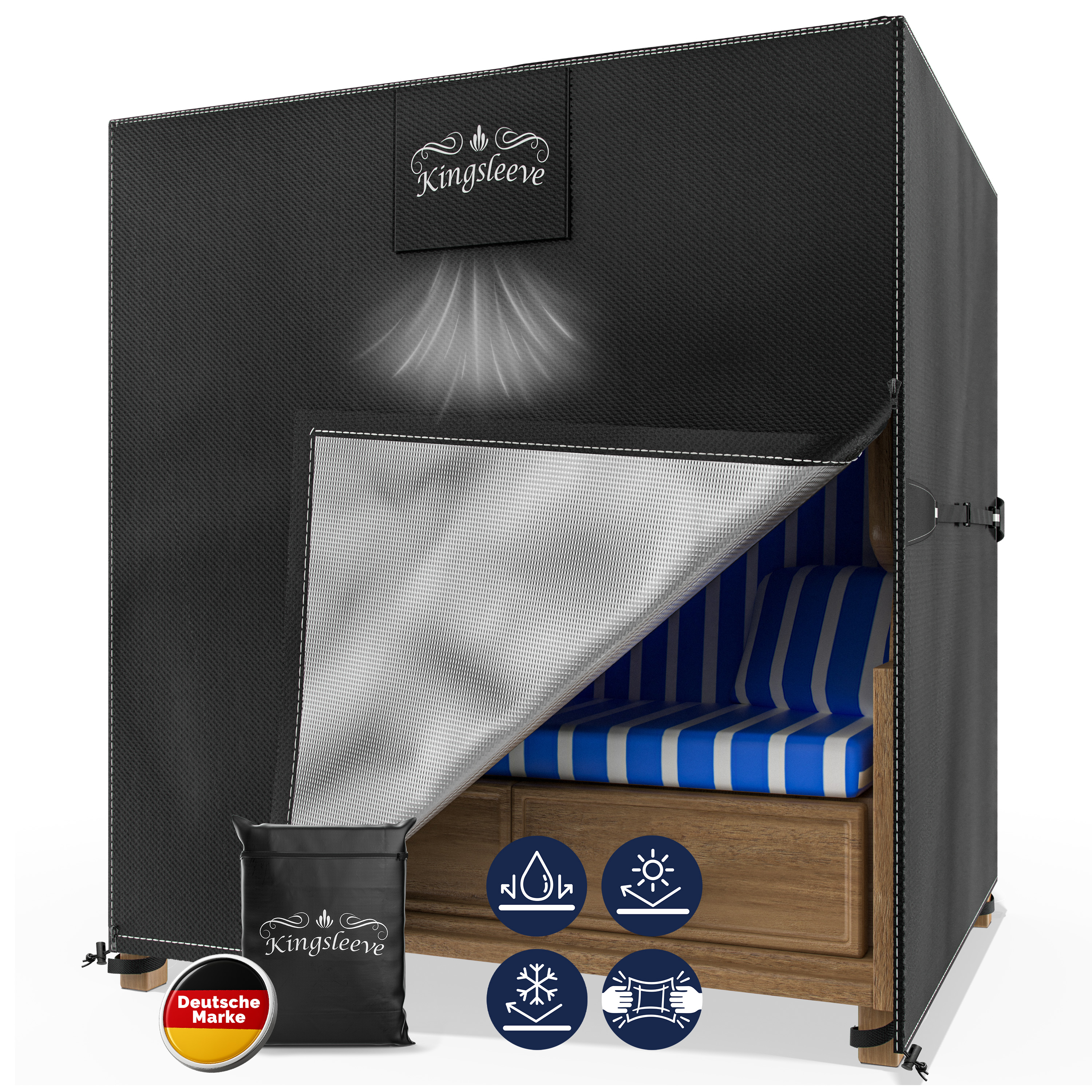 Abdeckplane Strandkorb Anthrazit 120x90x160/140cm 9100mm Wassersäule – Bild 2