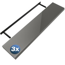 Wandregal Schweberegal 110cm 3er-Set Hochglanz Grau + Halterung Wandregal Schweberegal 110cm 3er-Set Hochglanz Grau + Halterung