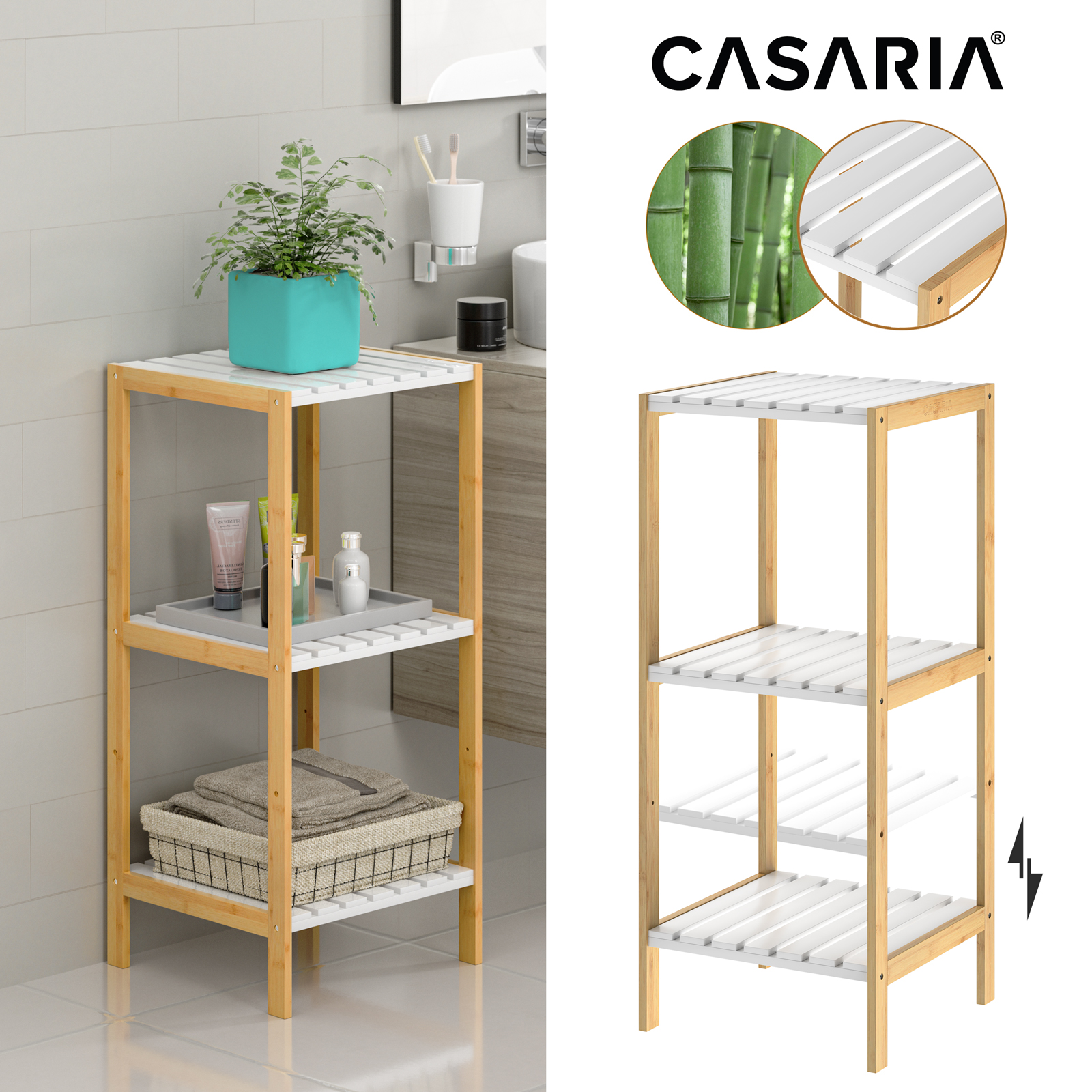 Standregal Bambus Weiß 80x33x34cm – Bild 2