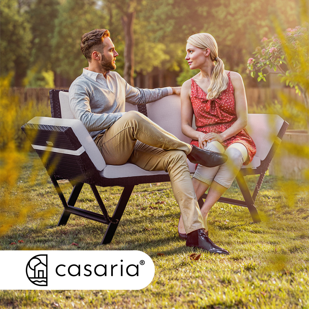 Polyrattan Gartenbank Schwarz/Creme 176x56x81cm – Bild 2