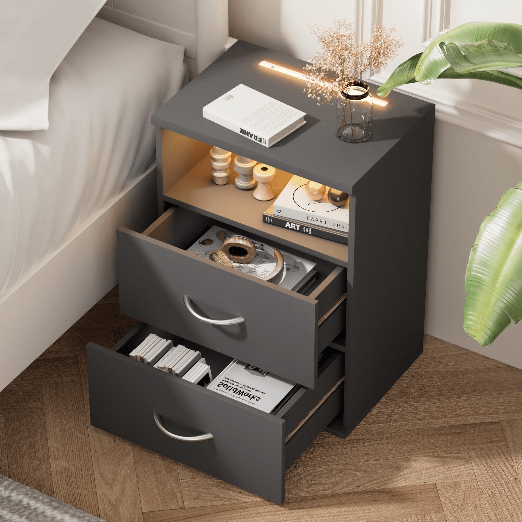 Nachttisch Jamie 2er-Set Anthrazit 55x40x28cm – Bild 2