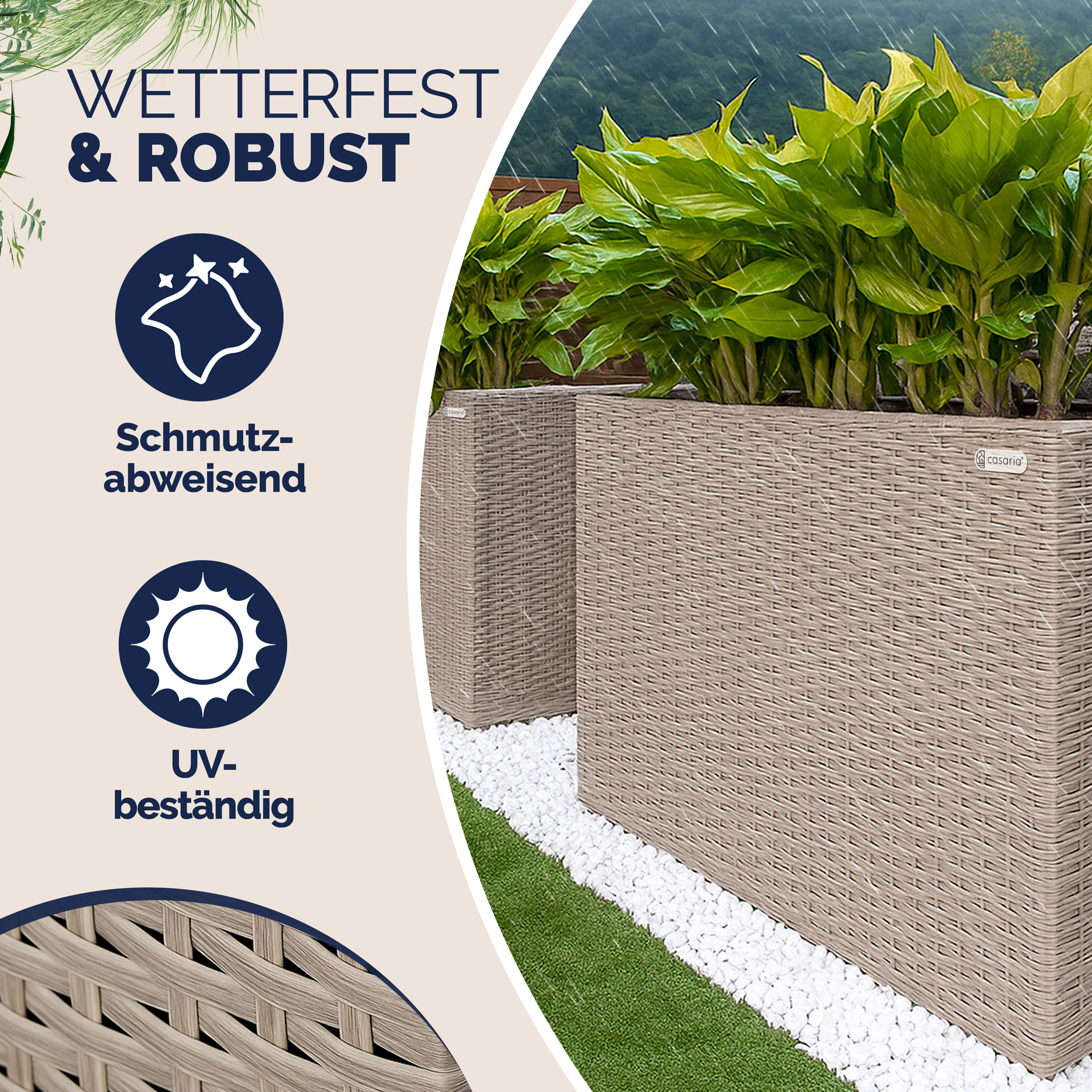 Polyrattan Blumenkasten Creme 95x27x60cm – Bild 2