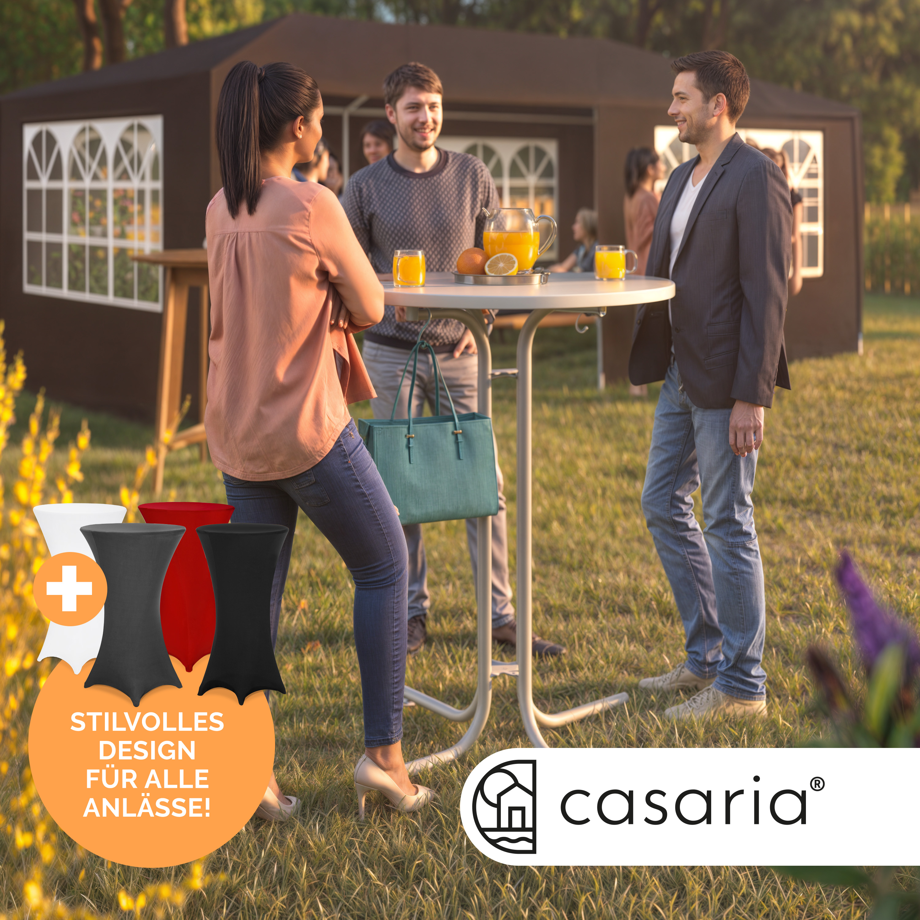 Stehtisch Weiß 110x70cm + Stehtischhusse Schwarz Ø70cm – Bild 2