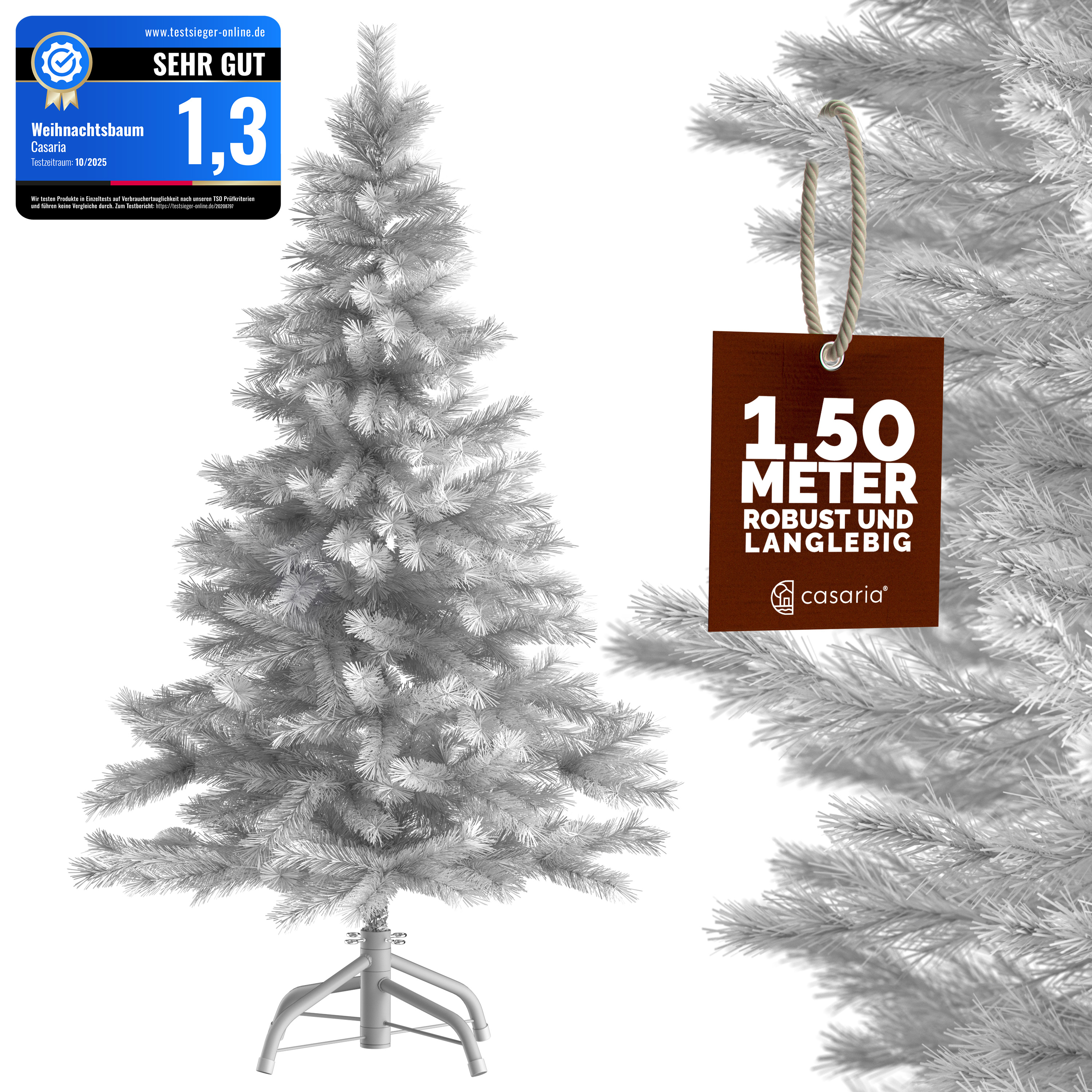 Künstlicher Weihnachtsbaum Weiß 150cm PVC mit stabilem Metallständer – Bild 2