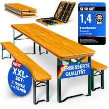 Bierzeltgarnitur 220cm klappbar 2er-Set 10 Personen hohe Belastbarkeit massives Holz Bierzeltgarnitur 220cm klappbar 2er-Set 10 Personen hohe Belastbarkeit massives Holz