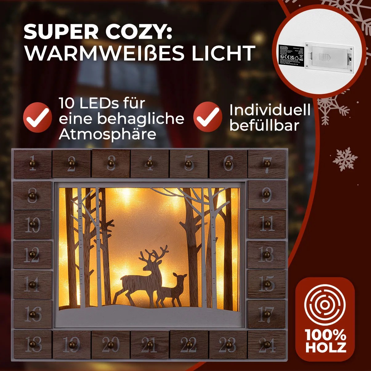 Adventskalender Winterwald Holz LED – Bild 2