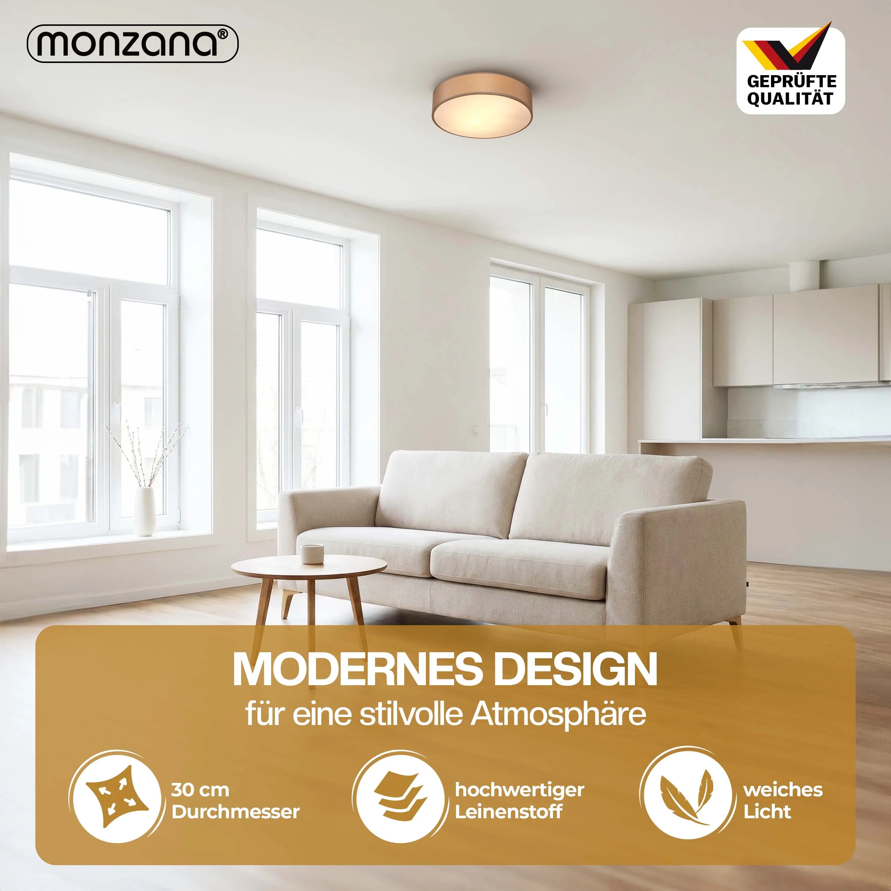 Deckenlampe Taupe Stoff Ø30cm – Bild 2