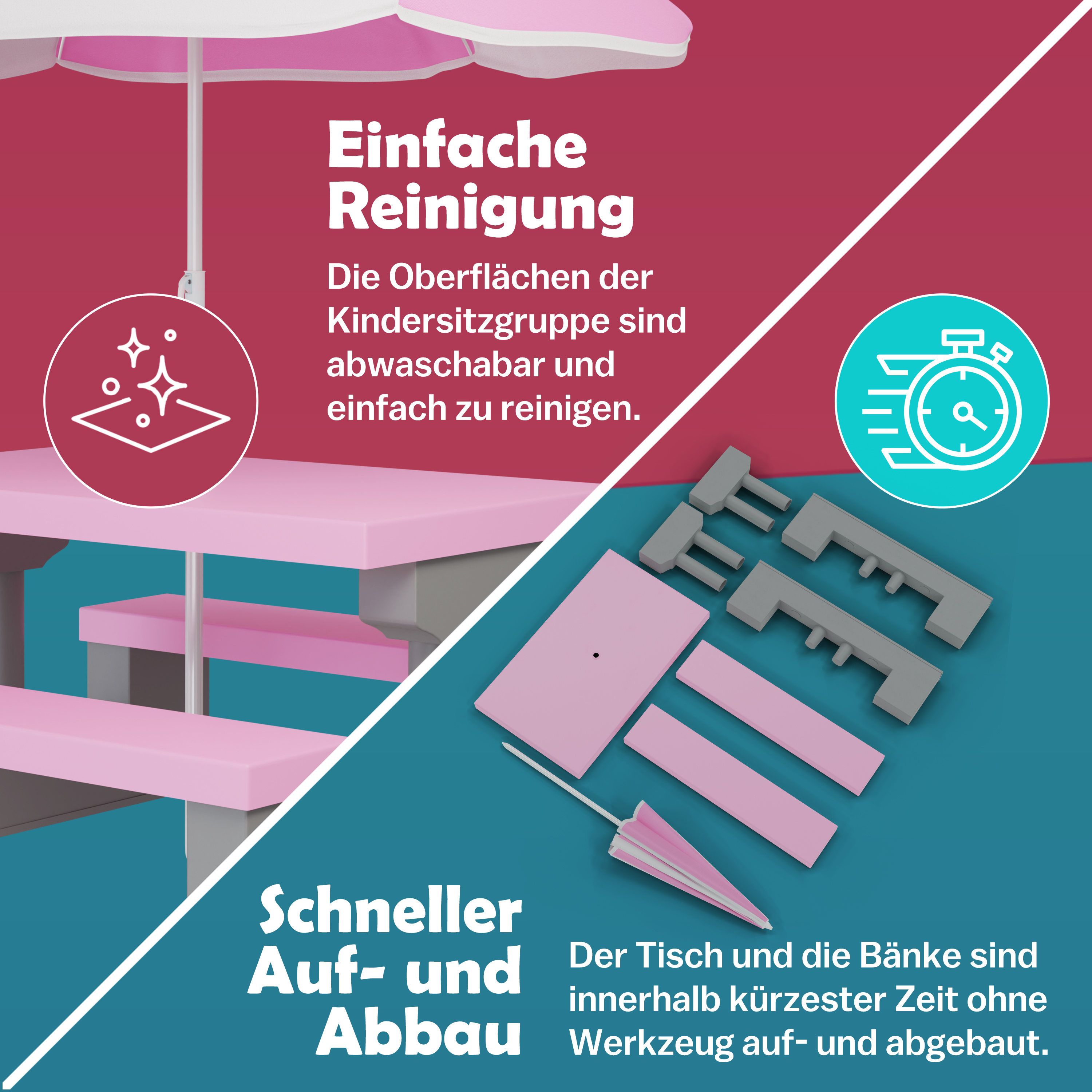 Kindersitzgruppe Pink mit Sonnenschirm – Bild 2