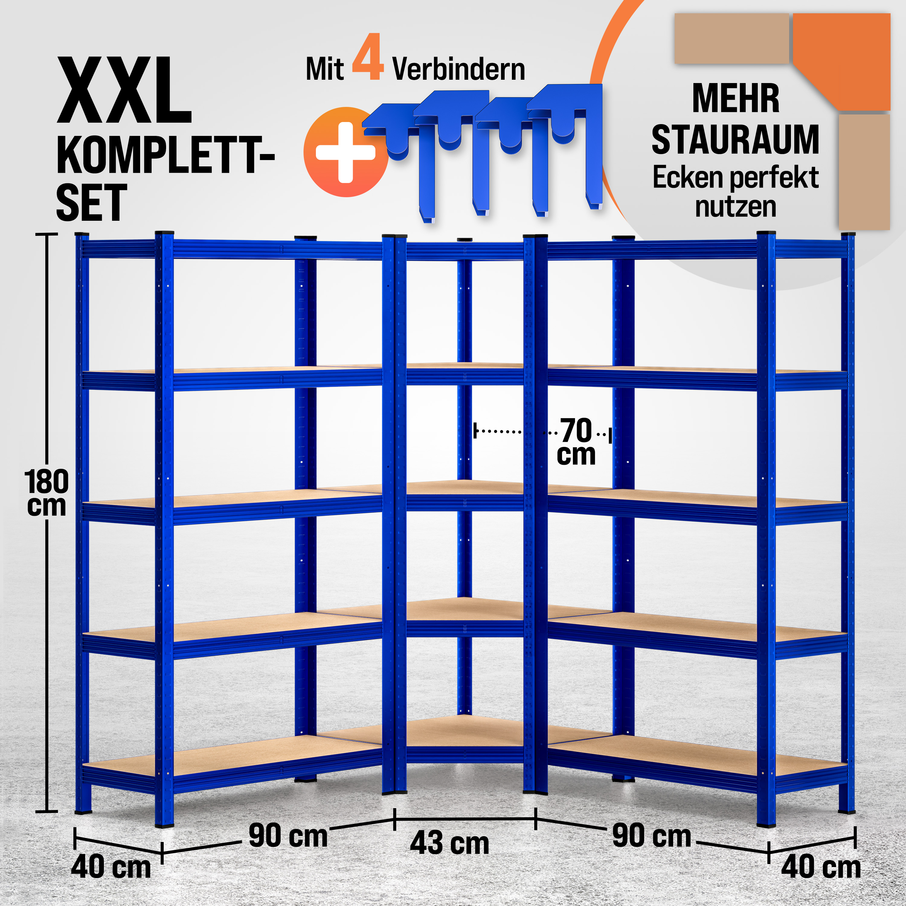 Schwerlast- und Eckregal 3er-Set Blau je 875kg – Bild 2