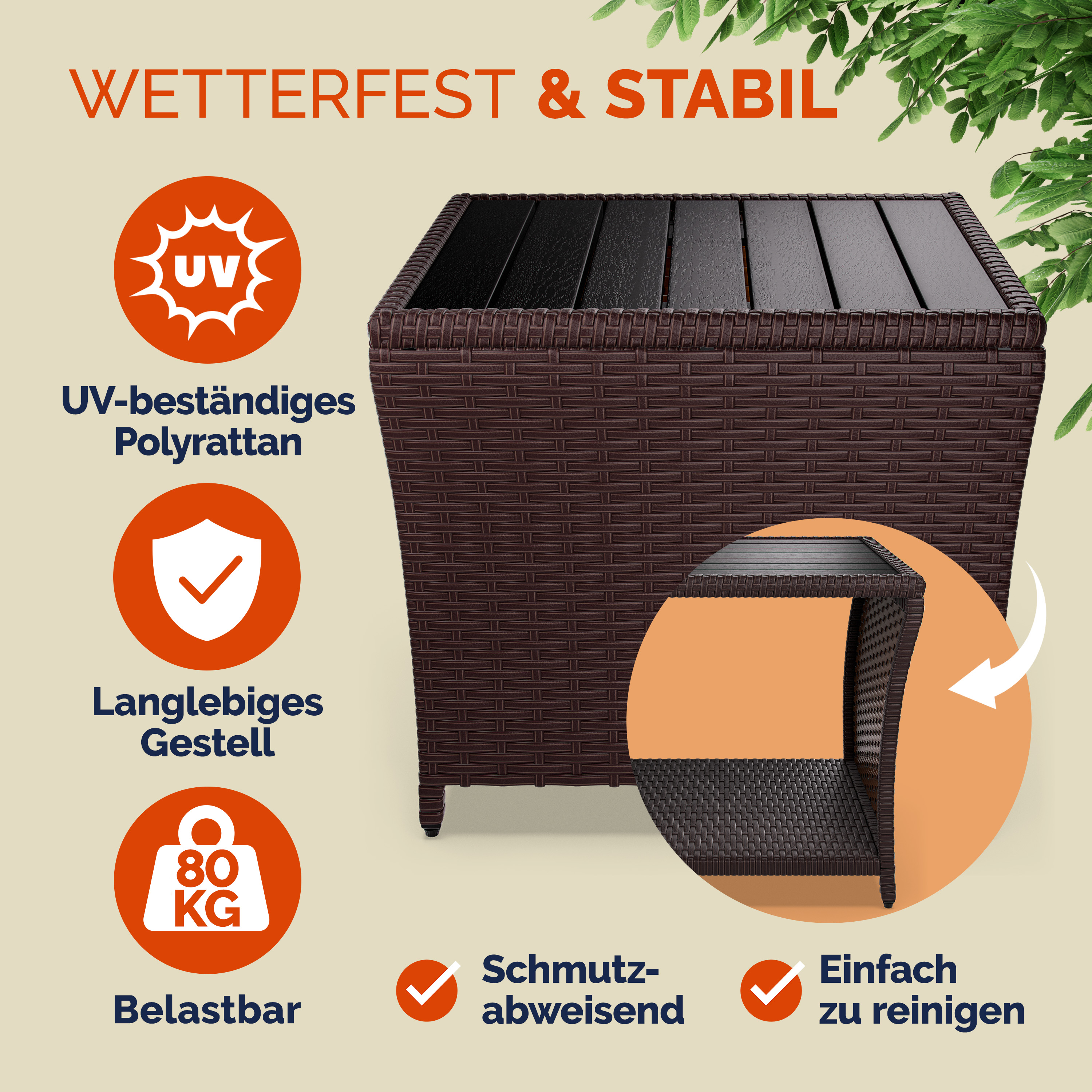 Polyrattan Beistelltisch Vedis Braun 45x45x40cm – Bild 2