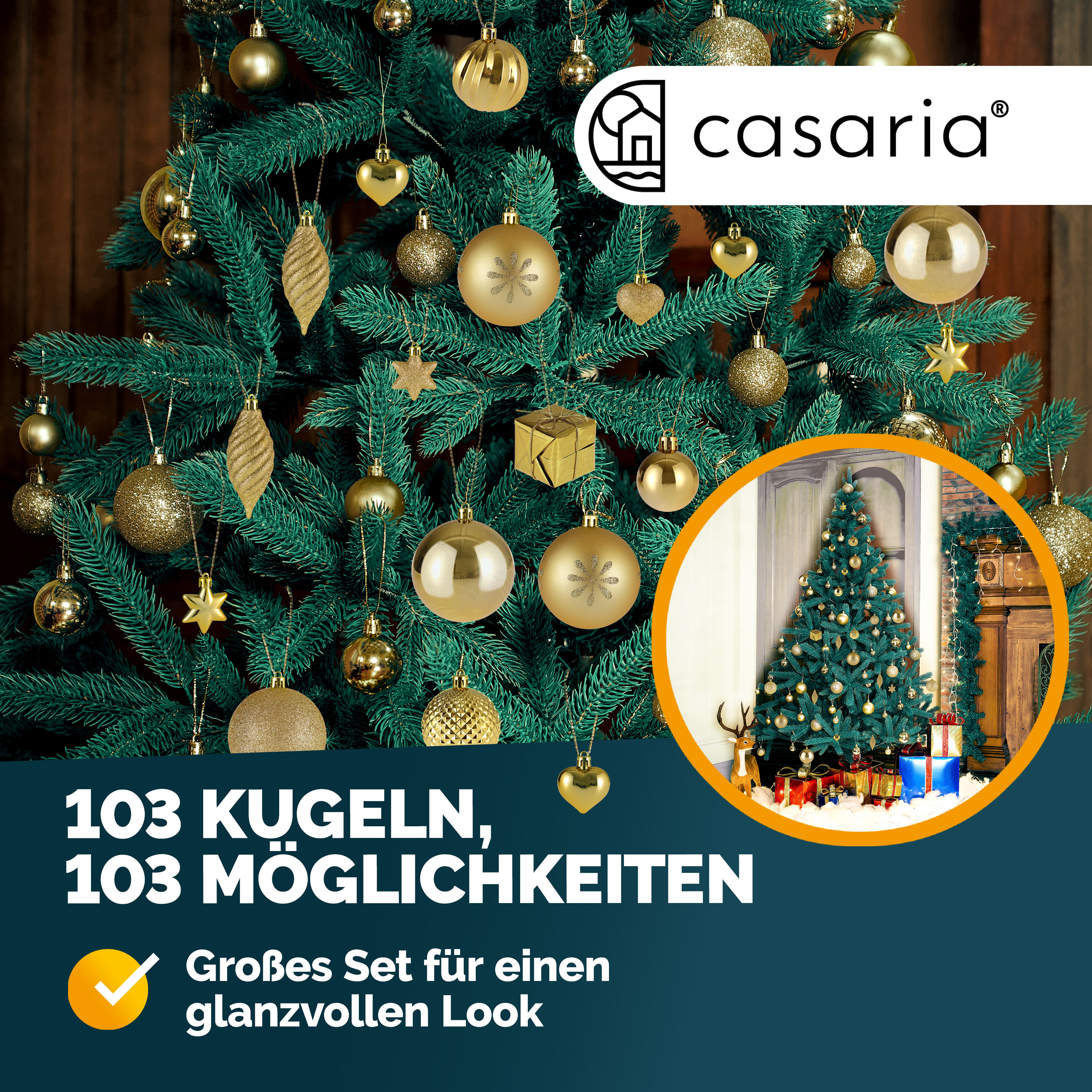 Weihnachtskugeln 103-teilig Gold bruchsicher glänzend matt glitzer – Bild 2