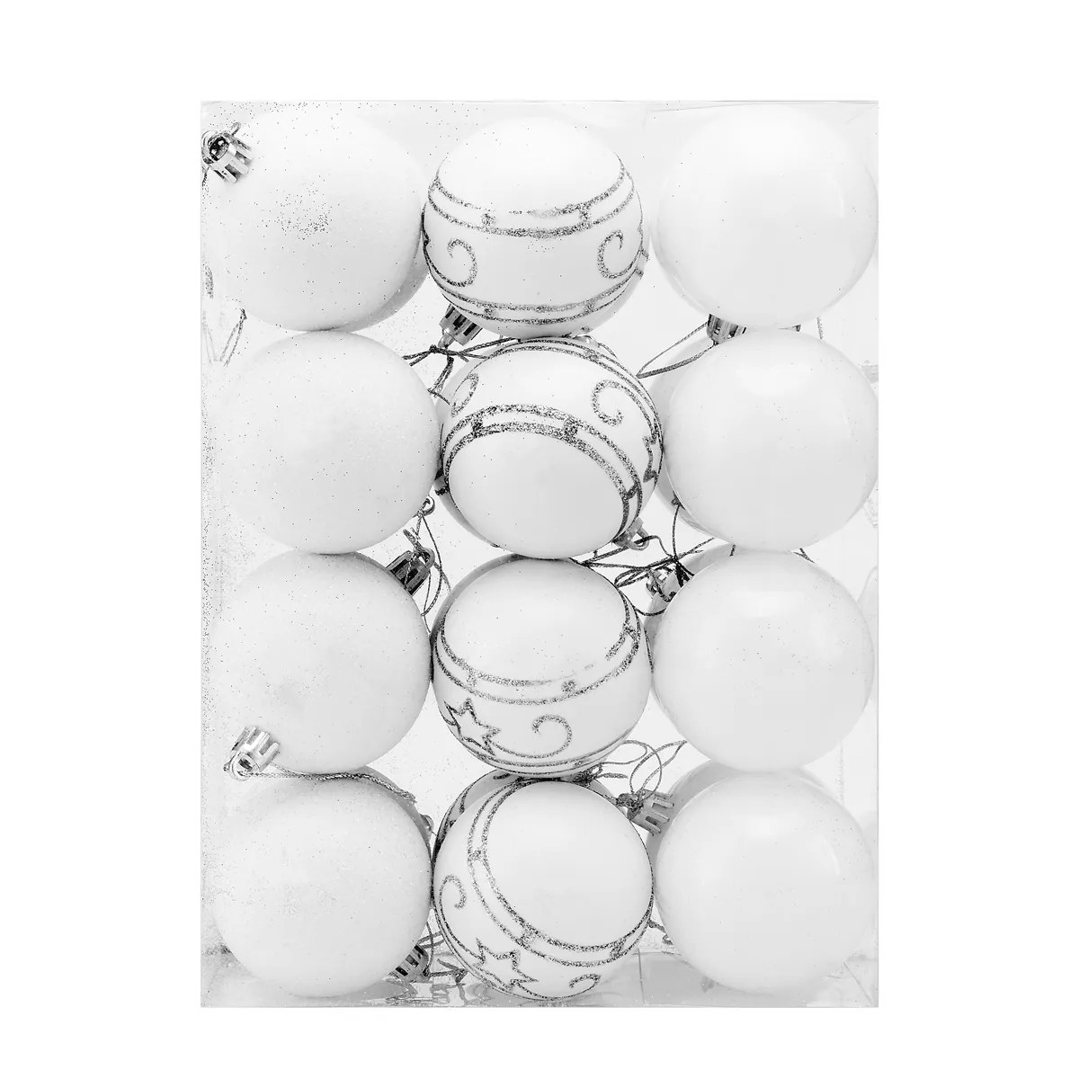 Weihnachtskugeln Weiß 24 tlg in matt glänzend & glitzernd Weihnachtskugeln Weiß 24 tlg in matt glänzend & glitzernd