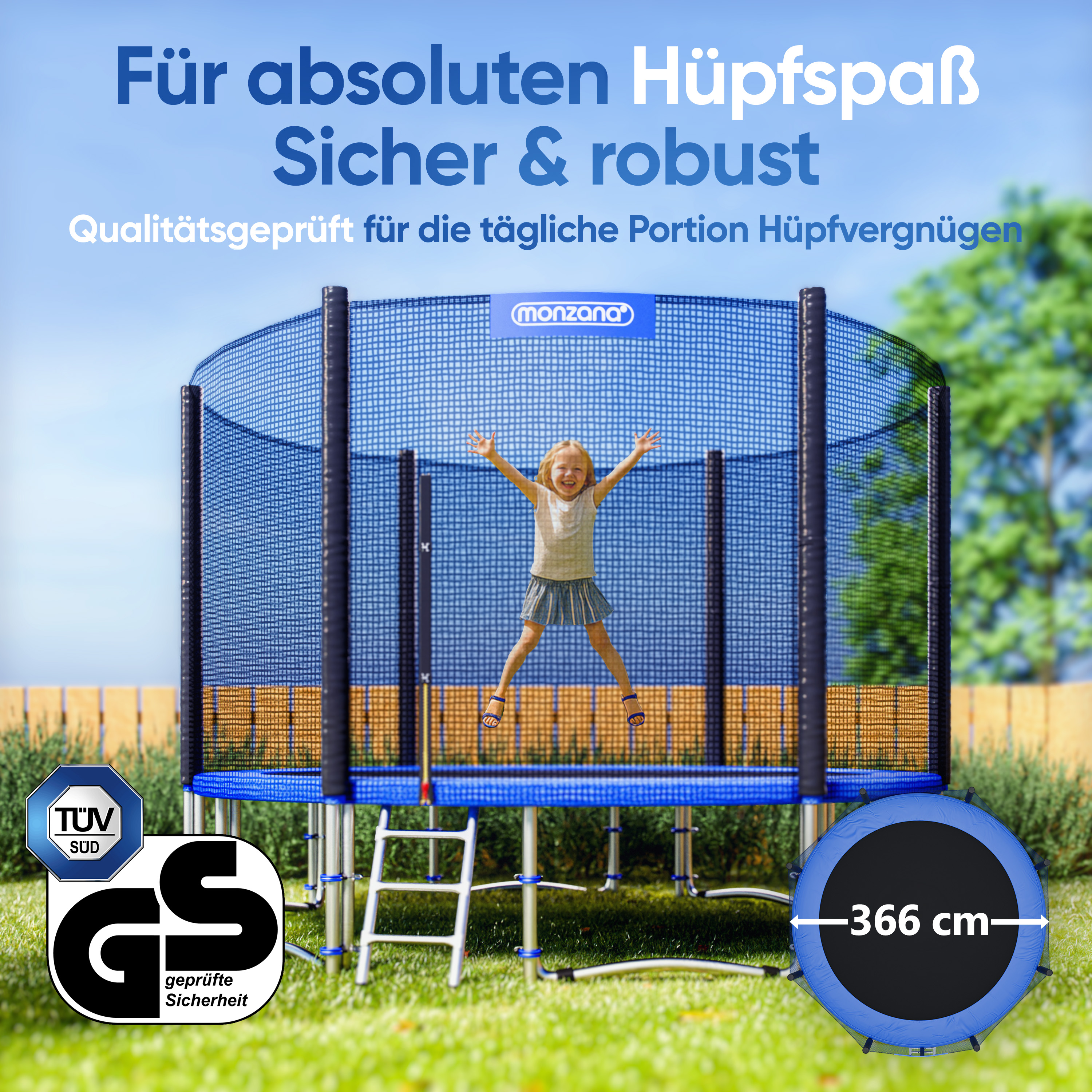 Trampolin Ø366cm inkl Sicherheitsnetz TÜV SÜD GS – Bild 2