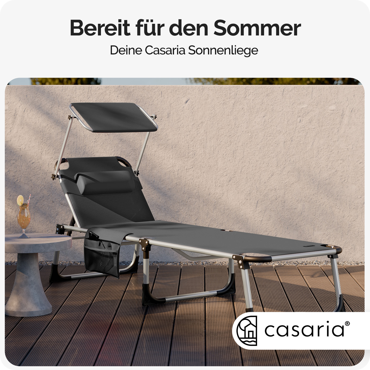 Gartenliege Malta 2er-Set Anthrazit 210x61x35cm Alu Sonnendach – Bild 2