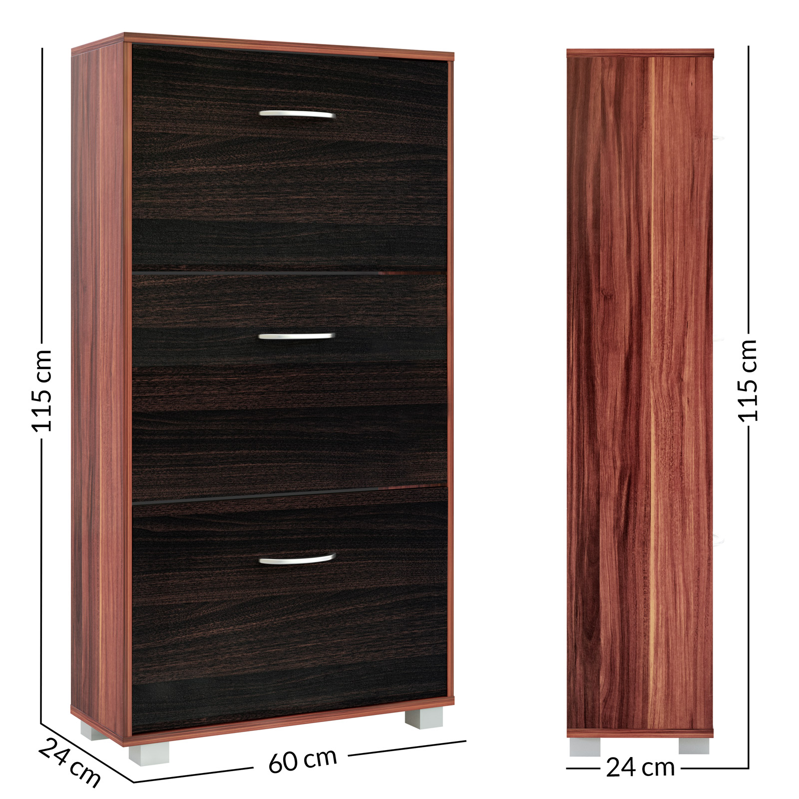 Schuhschrank in Wenge-Schwarz mit 3 geräumigen Kipper – Bild 2