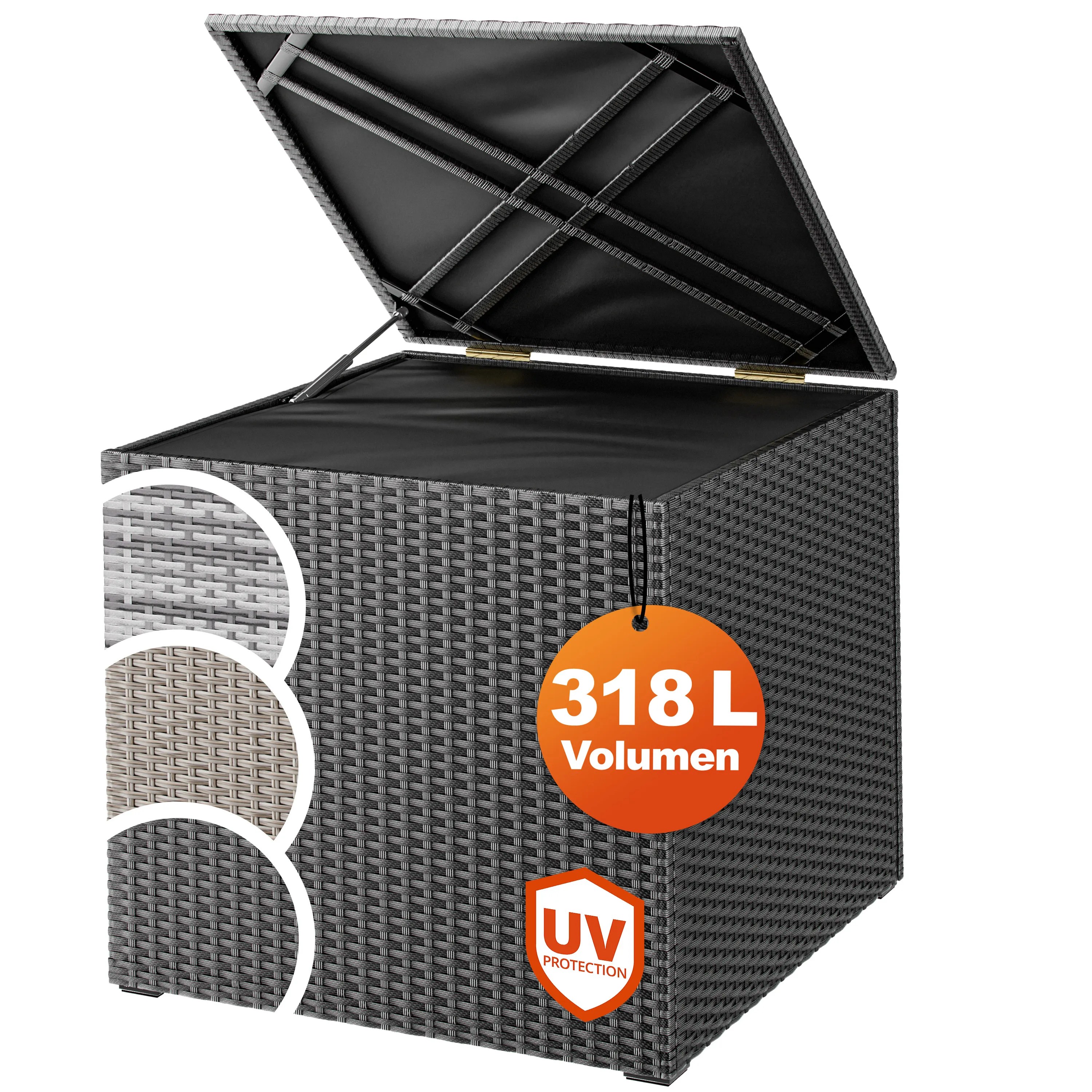Gartenbox Polyrattan 318L Schwarz mit Innenverkleidung wetterfest Gartenbox Polyrattan 318L Schwarz mit Innenverkleidung wetterfest