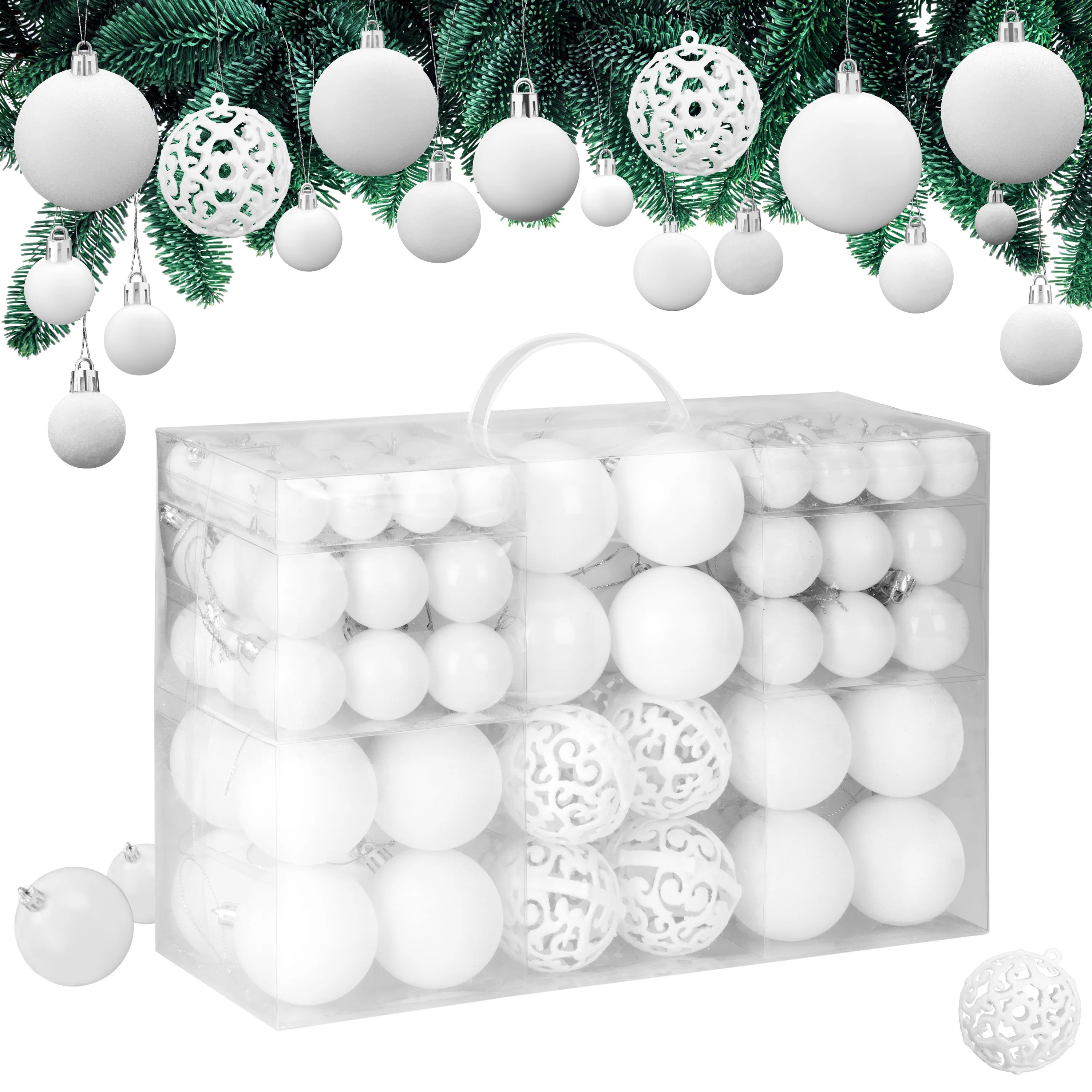 Weihnachtskugeln Weiß 100-tlg in matt, glänzend & glitzernd Weihnachtskugeln Weiß 100-tlg in matt, glänzend & glitzernd