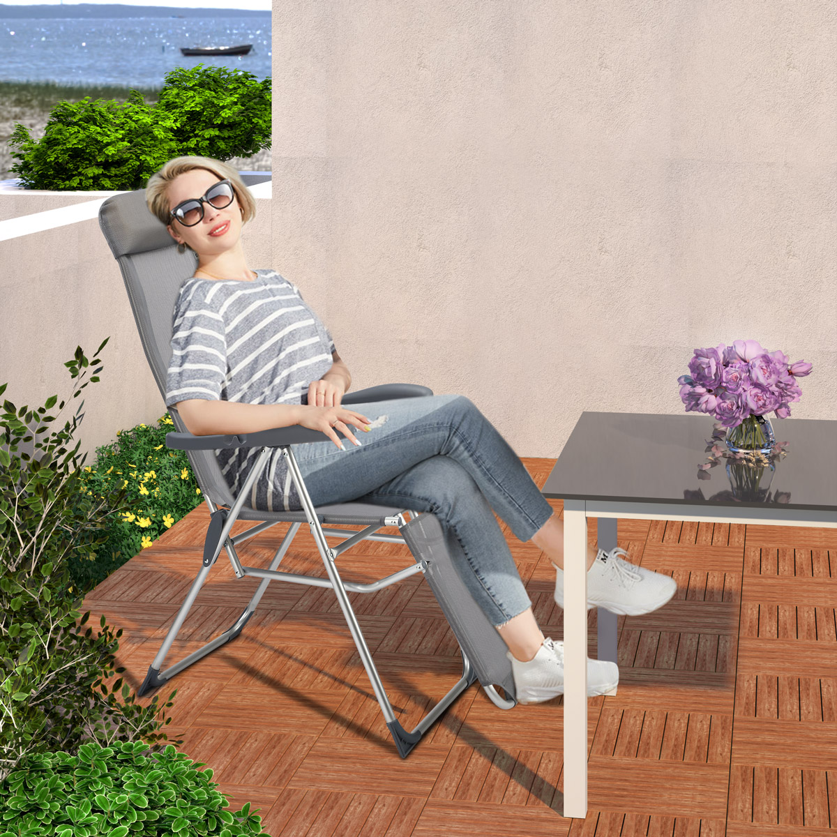 Gartenstuhl Hochlehner 2er-Set Anthrazit Alu – Bild 2