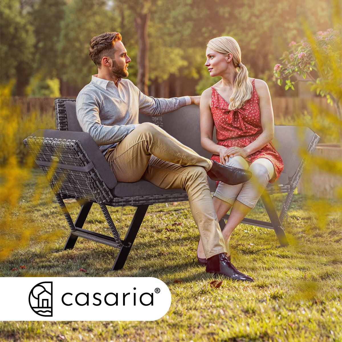 Gartenbank 2in1 Sonnenliege Polyrattan Grau mit 5-7cm Auflage 3 Sitzer – Bild 2