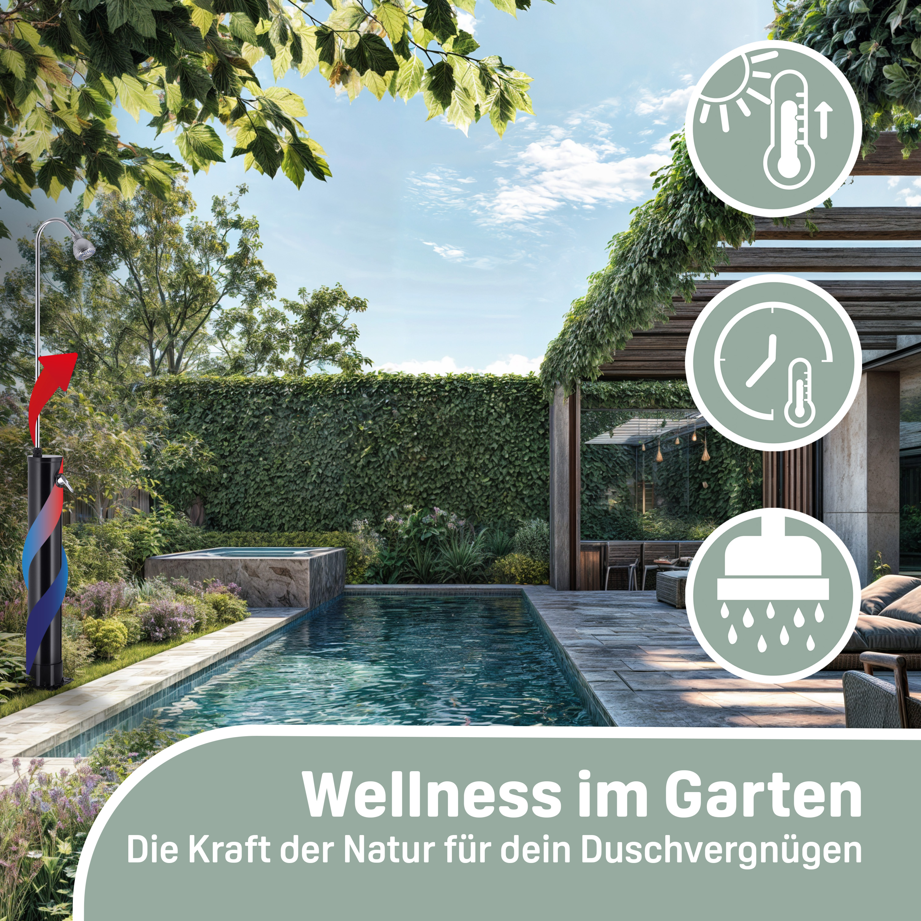 Solardusche Schwarz 18L mit Abdeckung – Bild 2