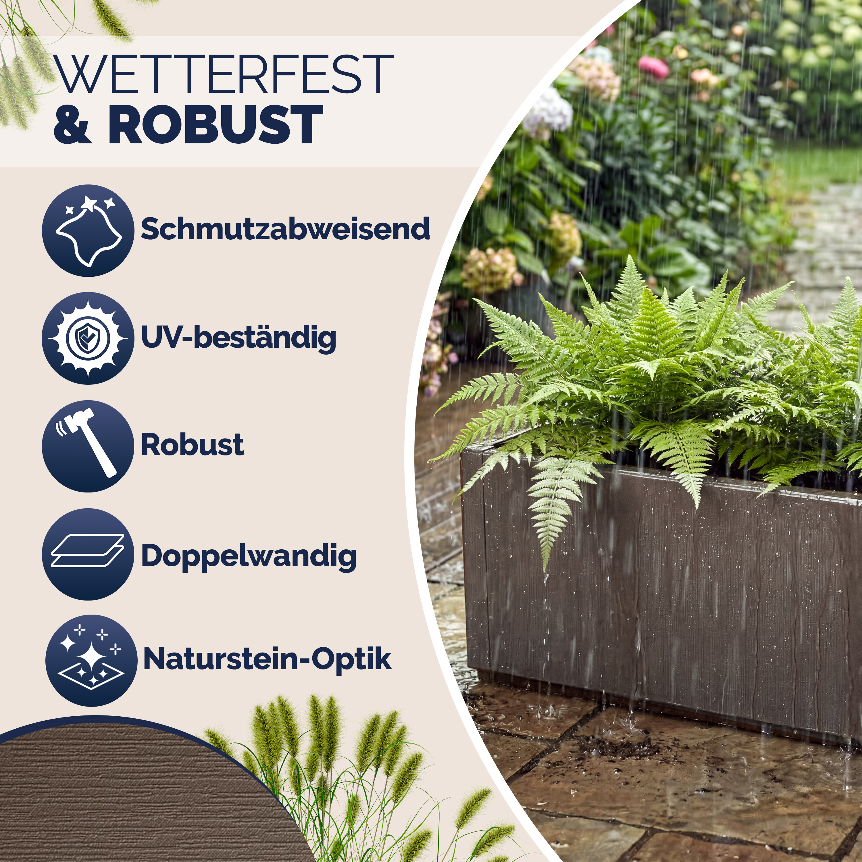 Blumentopf Ethica 4er-Set Braun Kunststoff 80x36x36cm – Bild 2