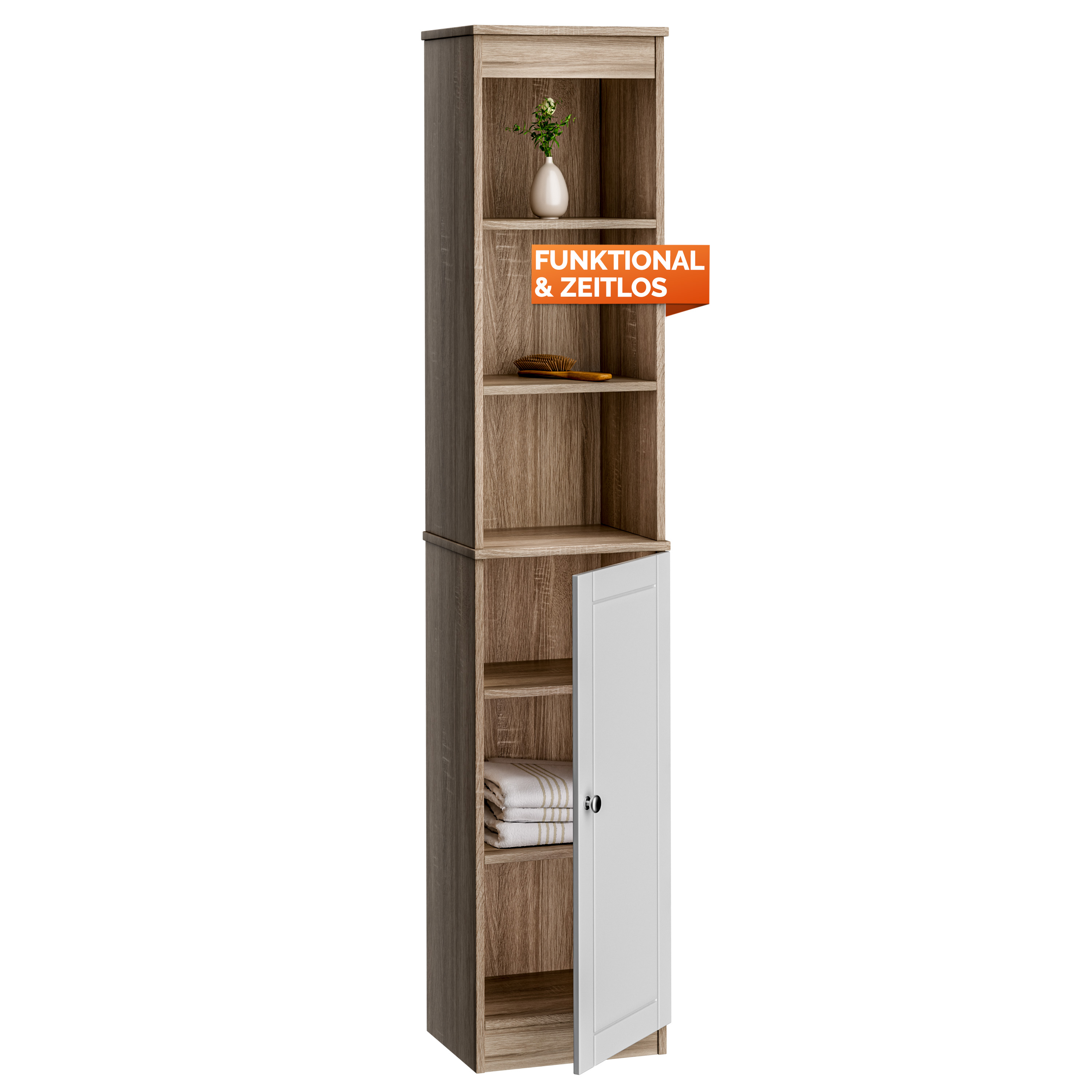 Badezimmerhochschrank Braun/Weiß 170x34x26cm – Bild 2