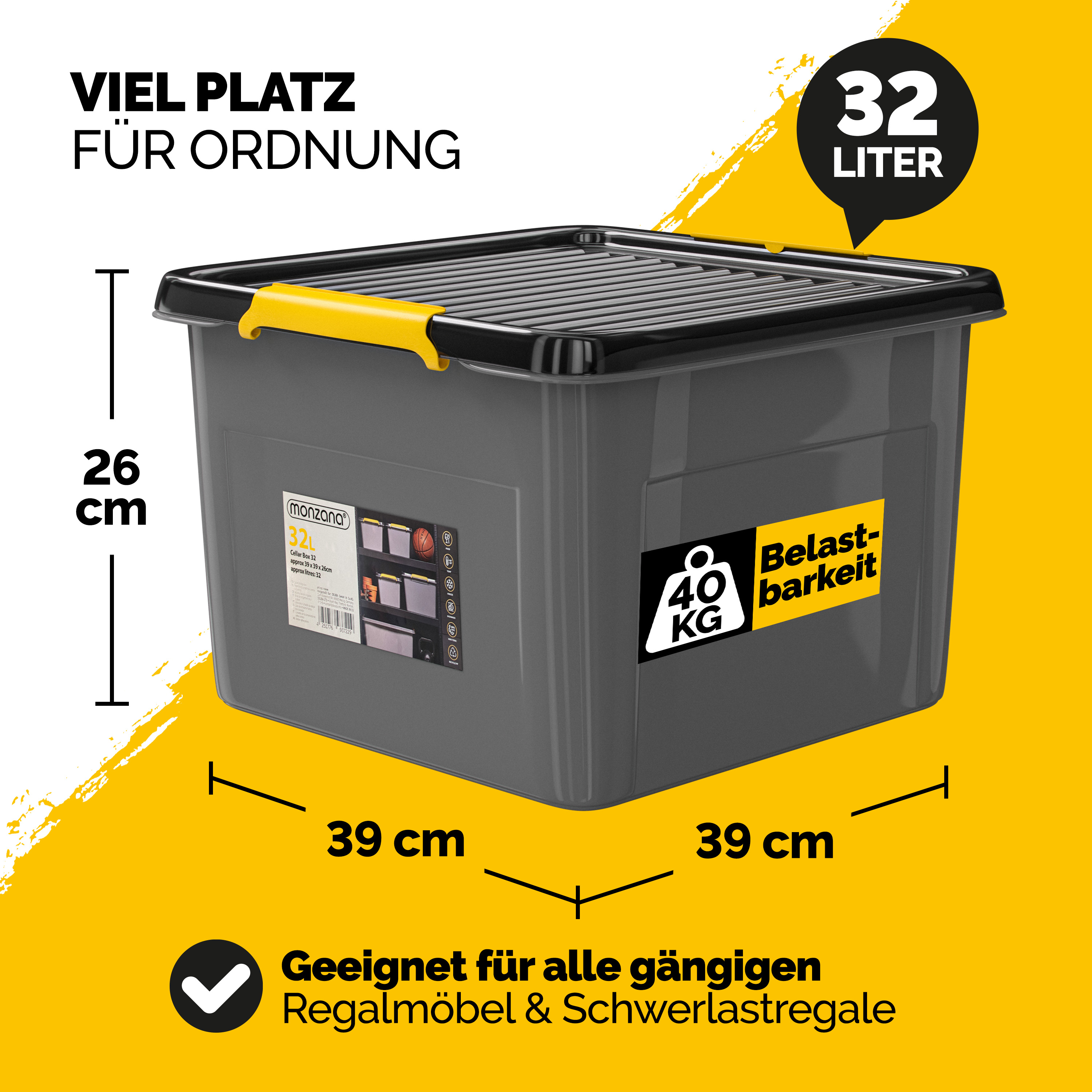 Aufbewahrungsbox 2er-Set Grau/Anthrazit 39x39x26cm stapelbar – Bild 2