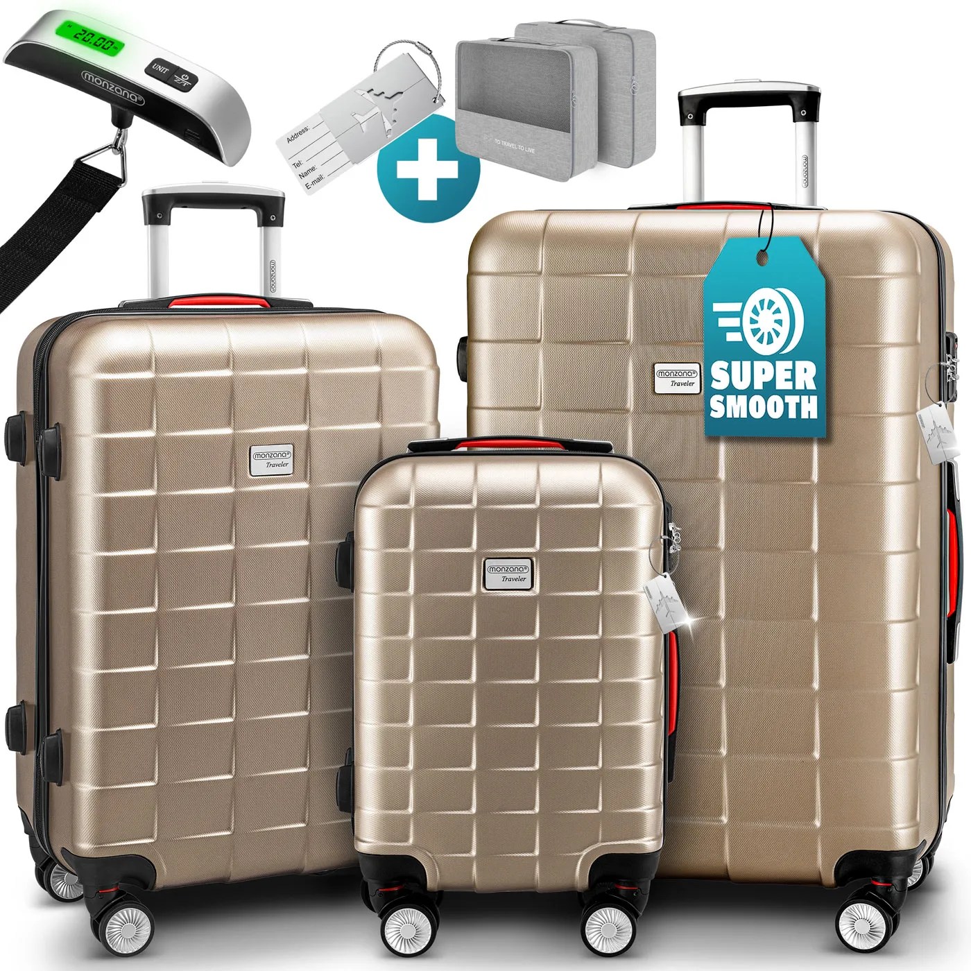 Hartschalenkoffer-Set Exopack 3-tlg Champagner ABS Zubehör Hartschalenkoffer-Set Exopack 3-tlg Champagner ABS Zubehör