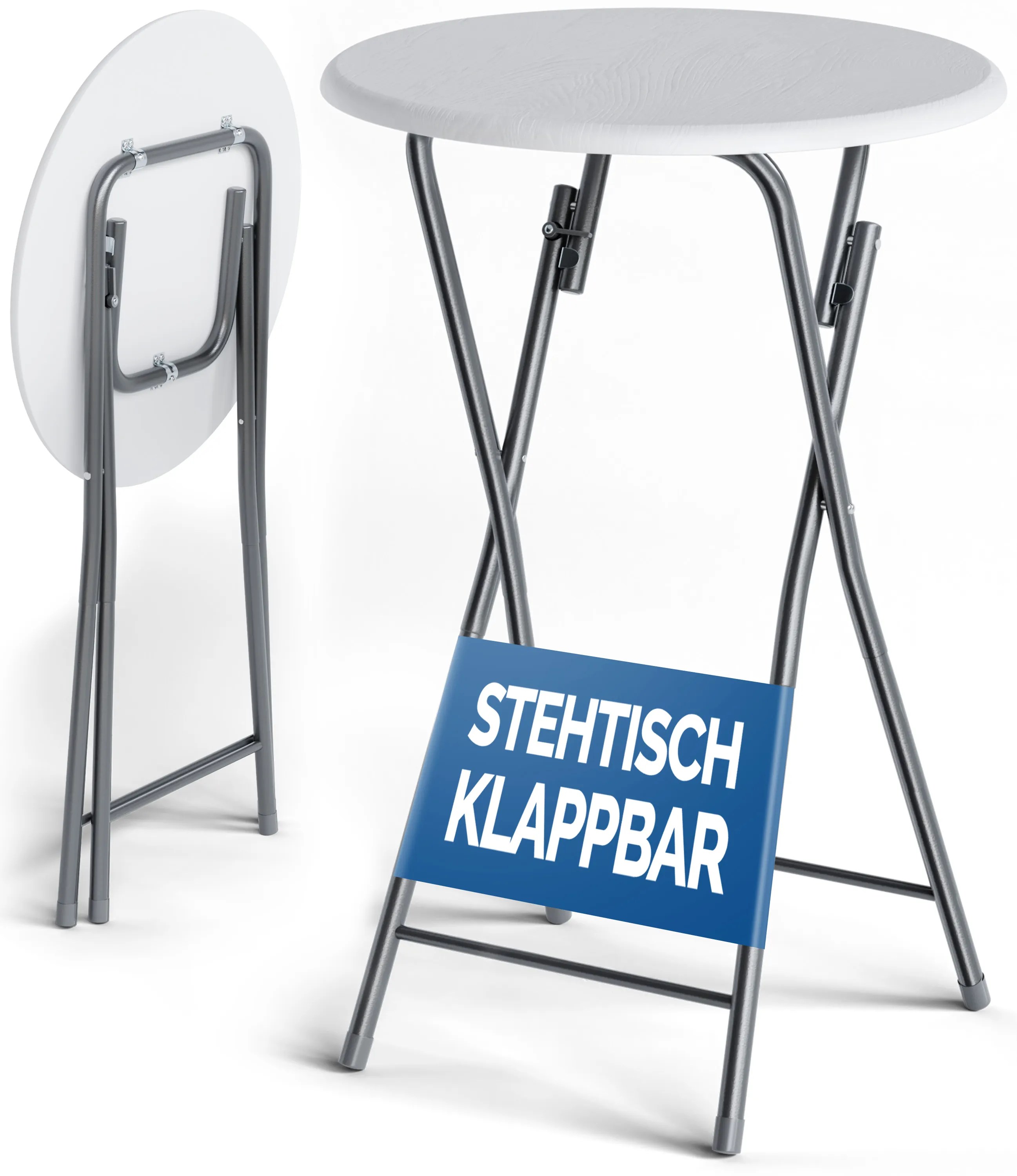Stehtisch Ø60cm klappbar Holzdekor Weiß Stehtisch Ø60cm klappbar Holzdekor Weiß