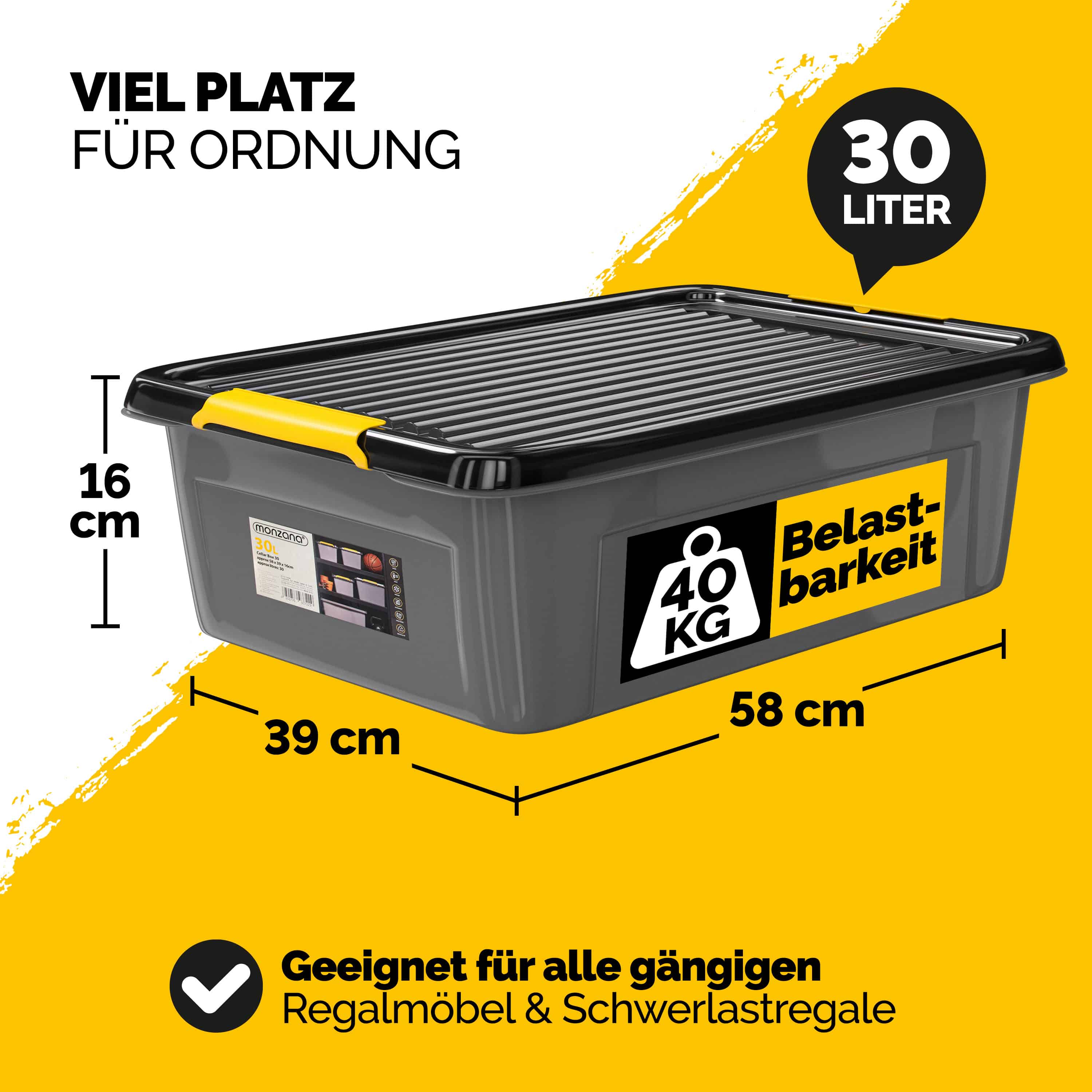 Aufbewahrungsbox Grau/Anthrazit 58x39x16cm stapelbar – Bild 2
