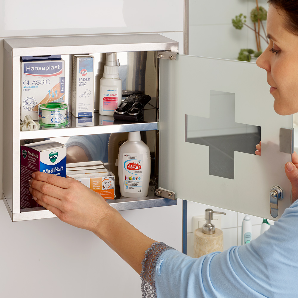 Medizin-/Arzneischrank Erste-Hilfe inkl Schlüssel klein – Bild 2