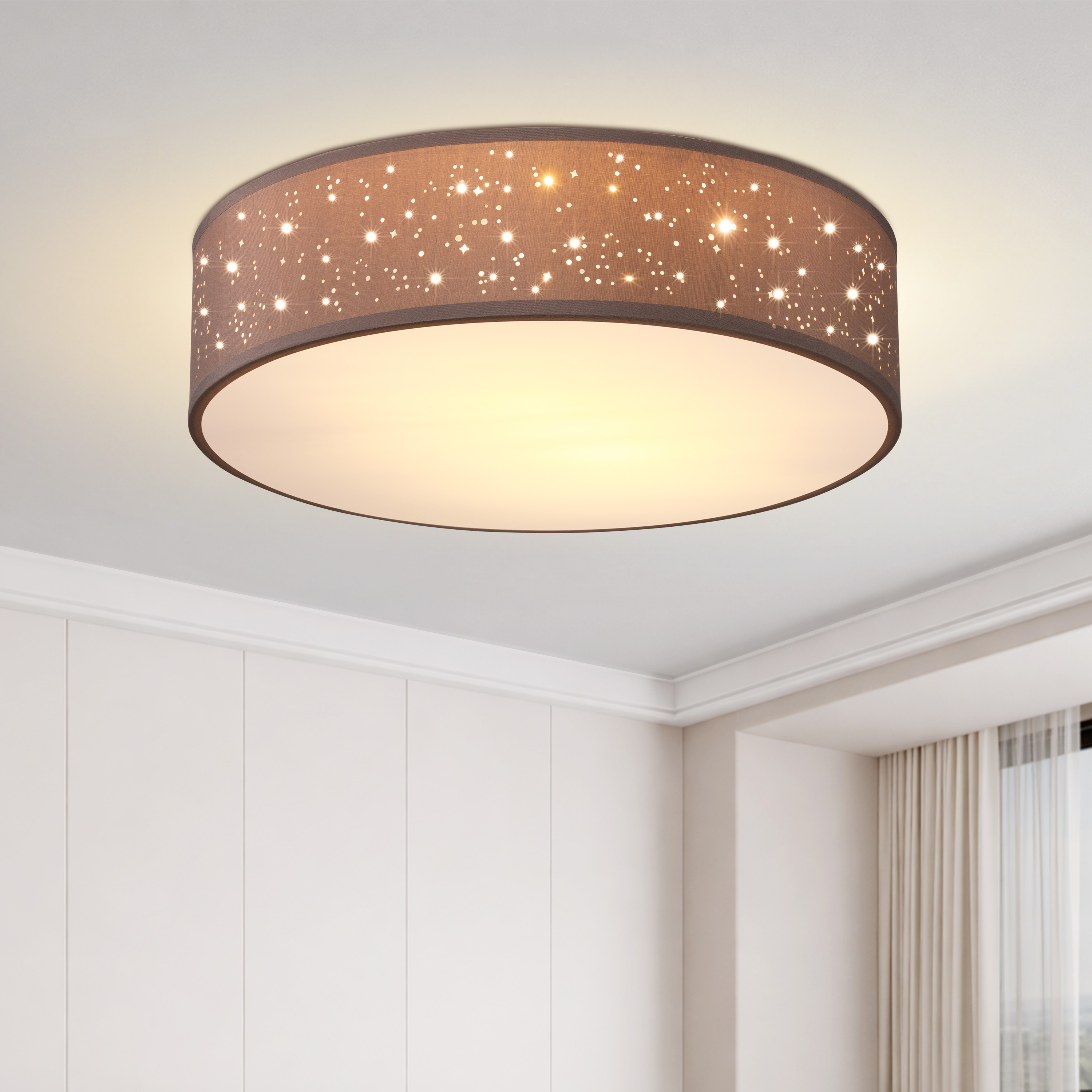 Deckenlampe Taupe Stoff Ø38cm Sternenhimmel – Bild 2